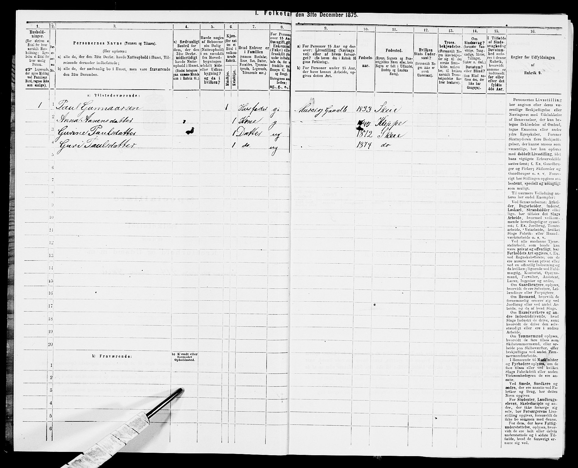 SAK, 1875 census for 1034P Hægebostad, 1875, p. 580