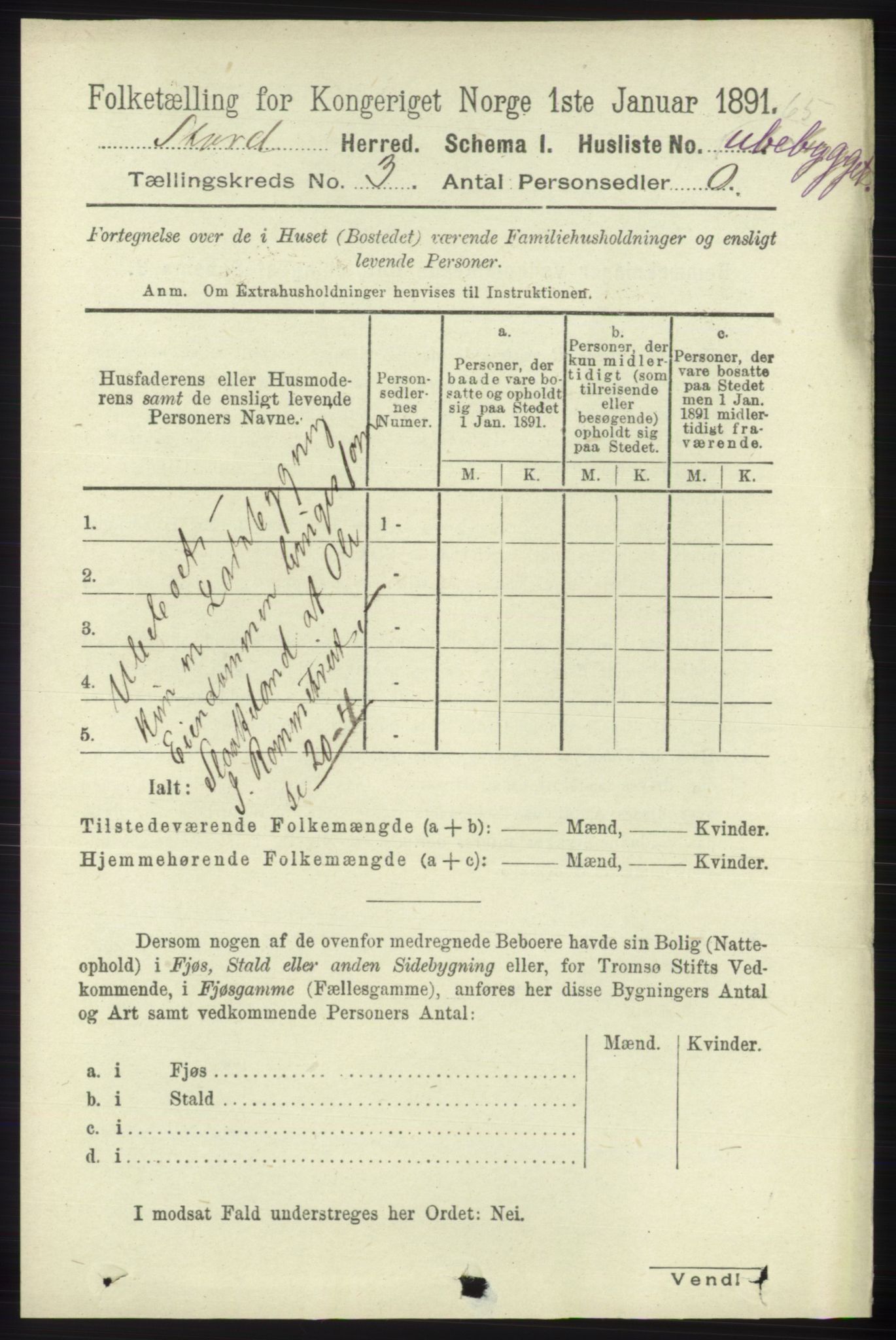 RA, 1891 census for 1221 Stord, 1891, p. 531