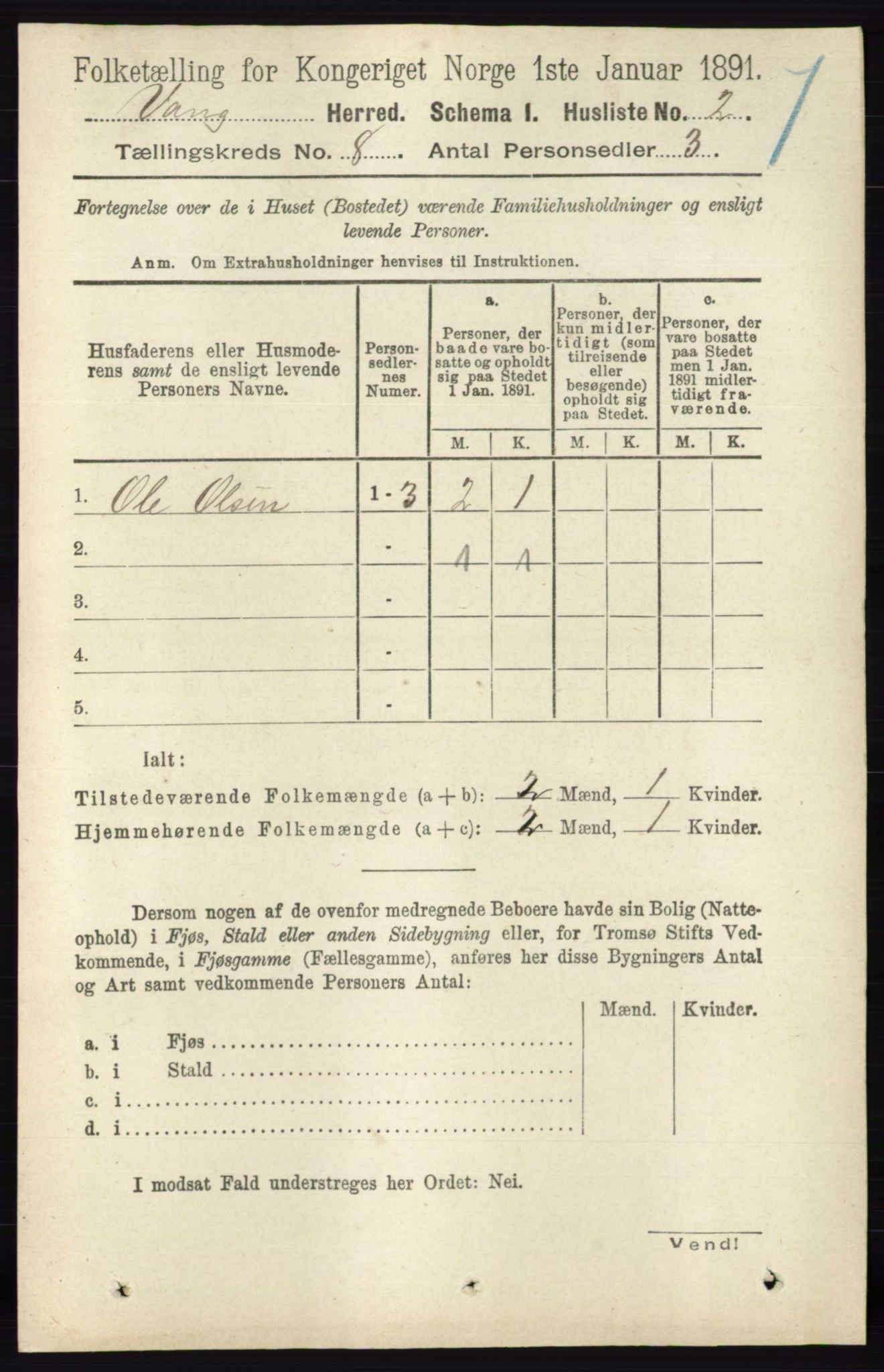 RA, 1891 census for 0414 Vang, 1891, p. 5535