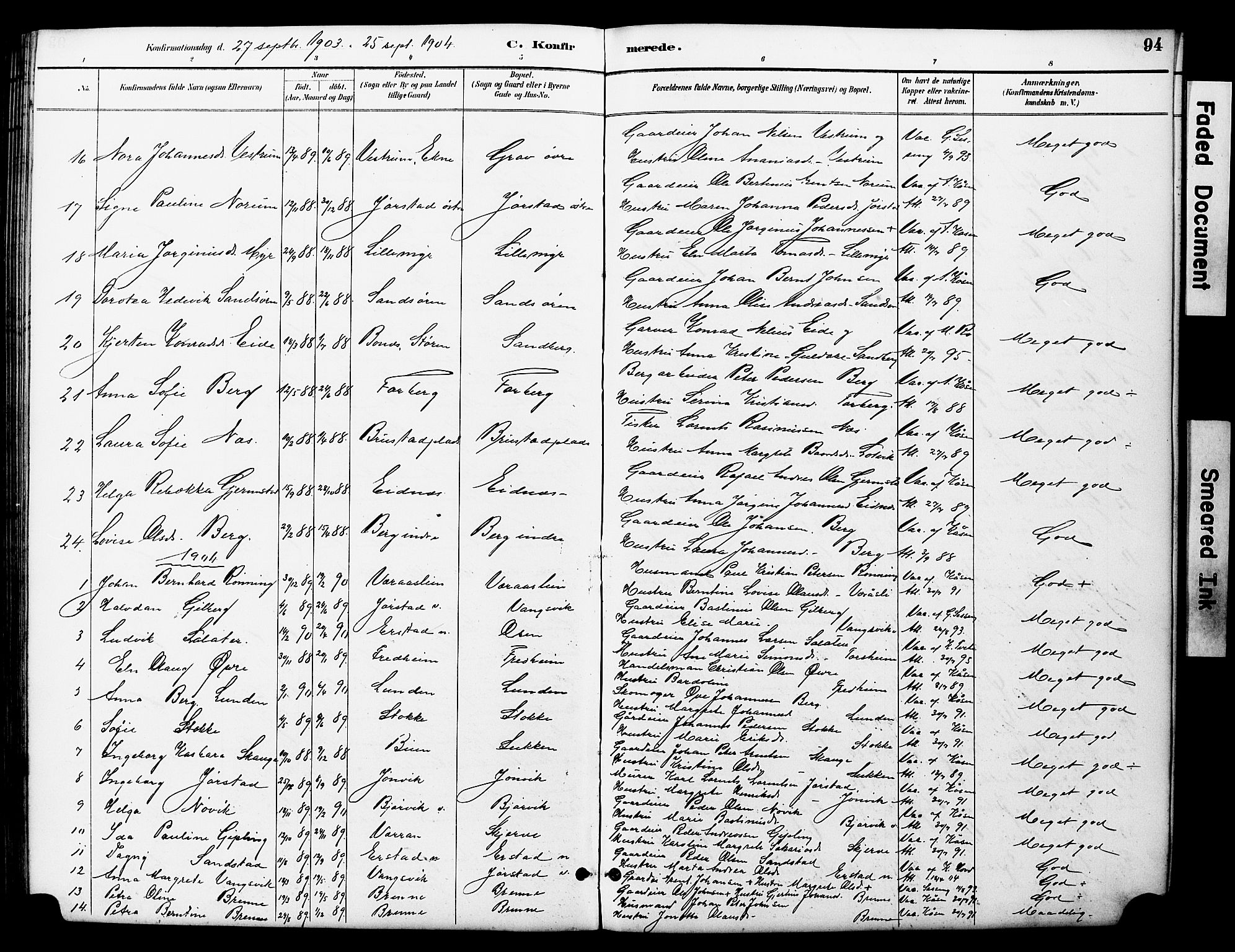 Ministerialprotokoller, klokkerbøker og fødselsregistre - Nord-Trøndelag, SAT/A-1458/722/L0226: Parish register (copy) no. 722C02, 1889-1927, p. 94