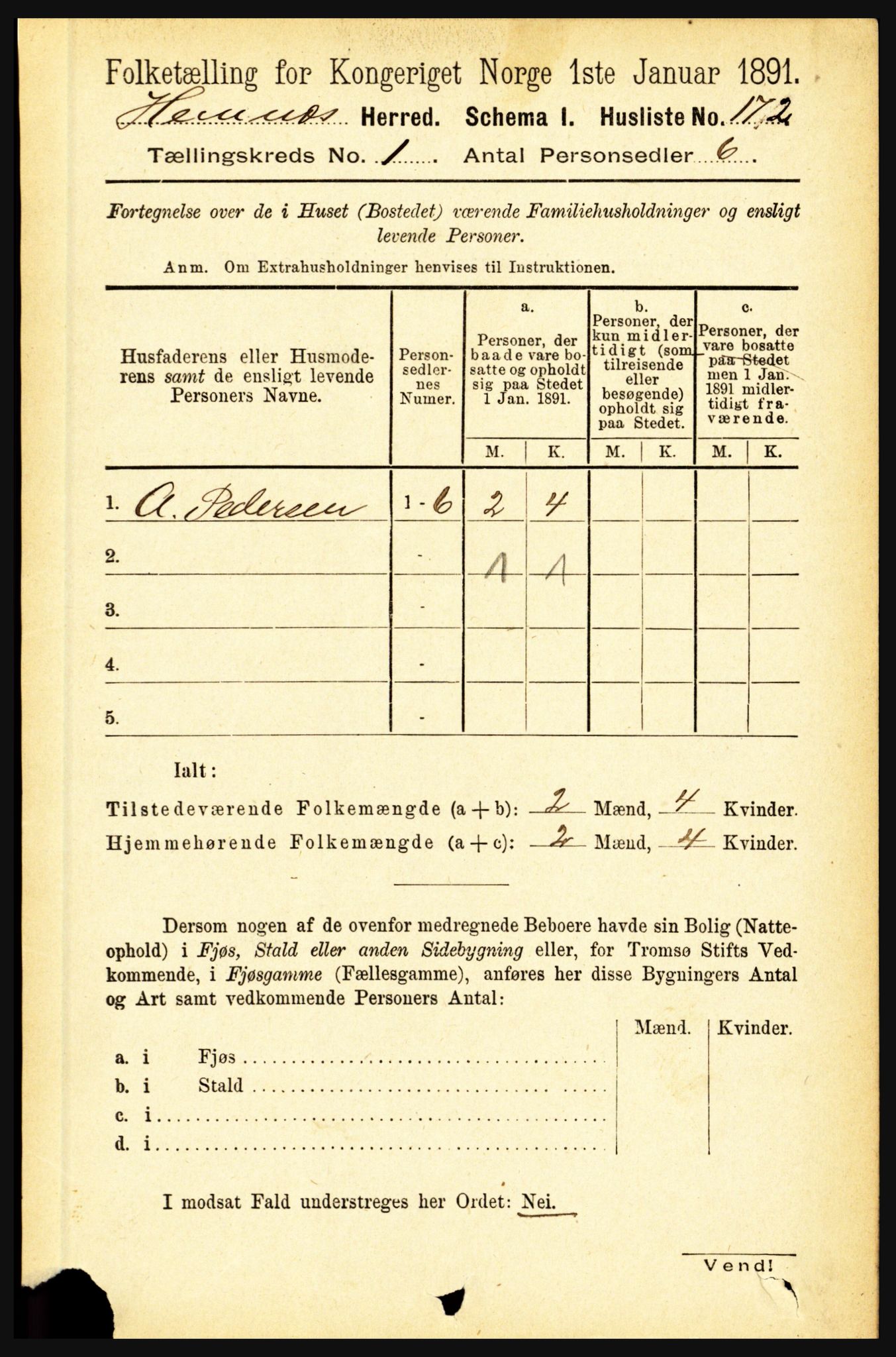 RA, 1891 census for 1832 Hemnes, 1891, p. 206