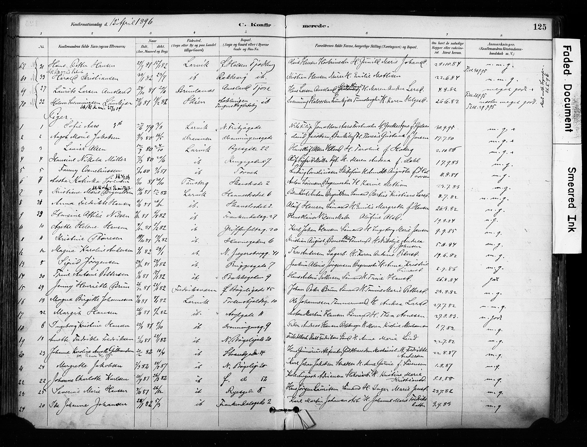Larvik kirkebøker, AV/SAKO-A-352/F/Fa/L0008: Parish register (official) no. I 8, 1884-1902, p. 125