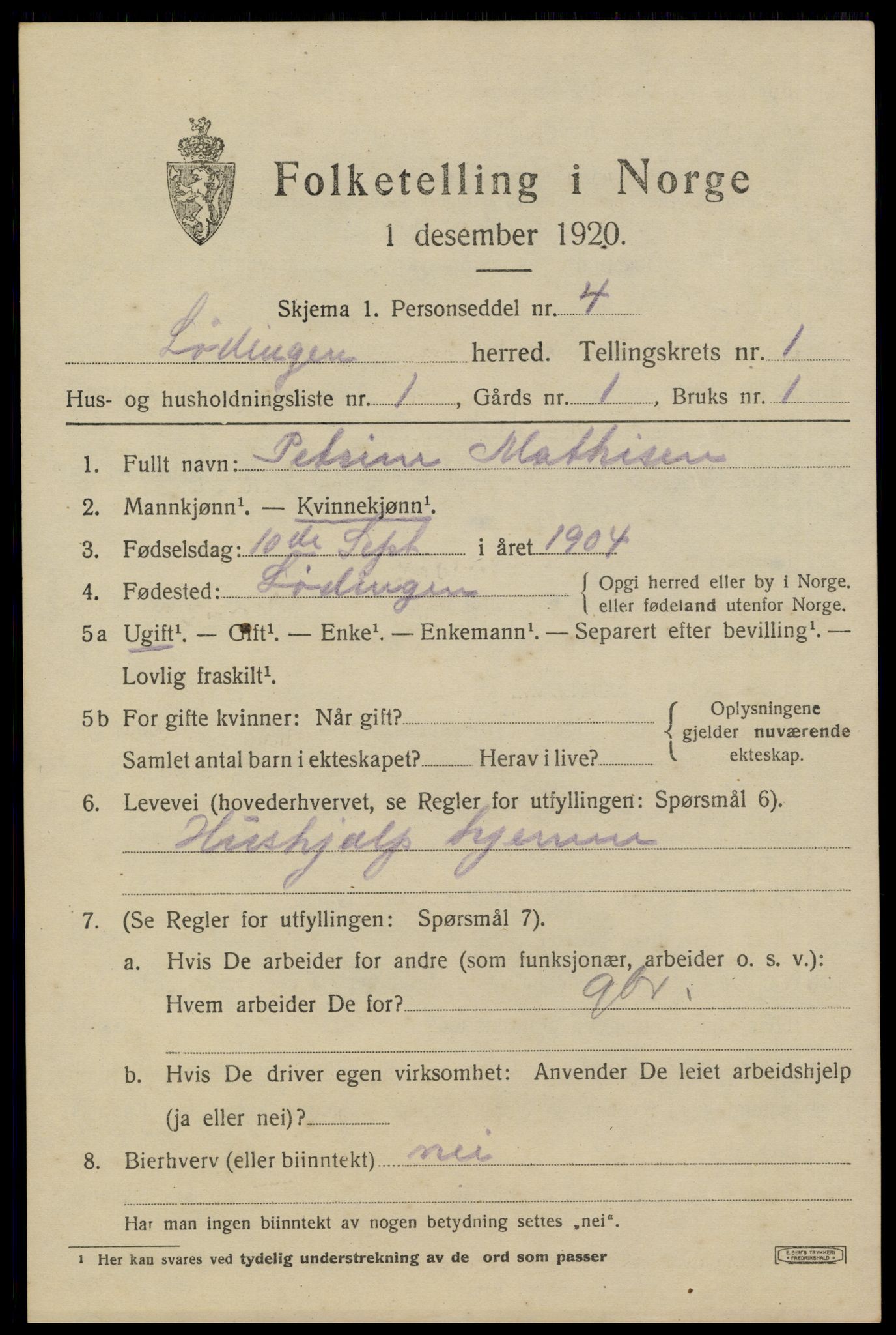 SAT, 1920 census for Lødingen, 1920, p. 1031