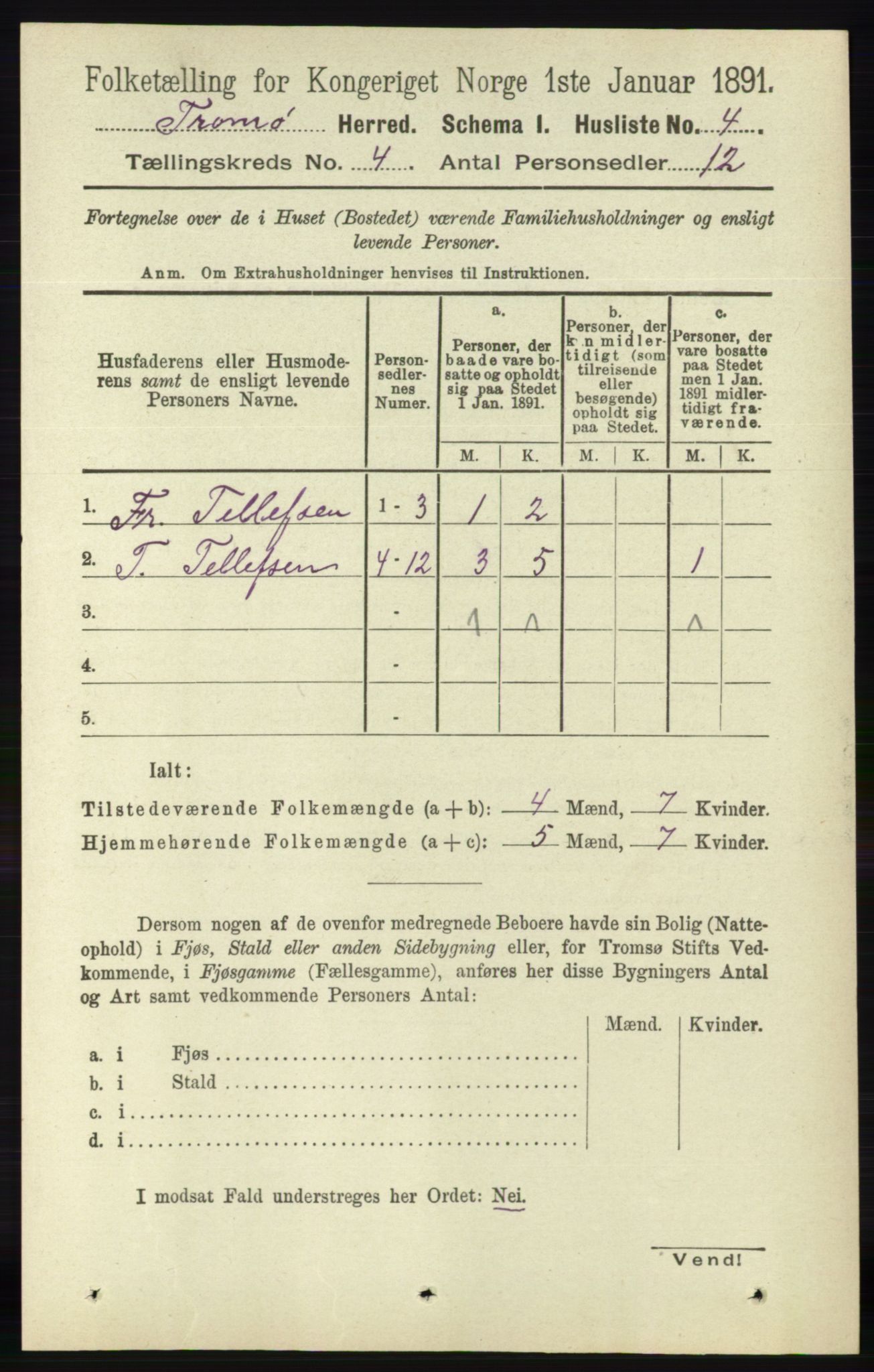 RA, 1891 census for 0921 Tromøy, 1891, p. 1360