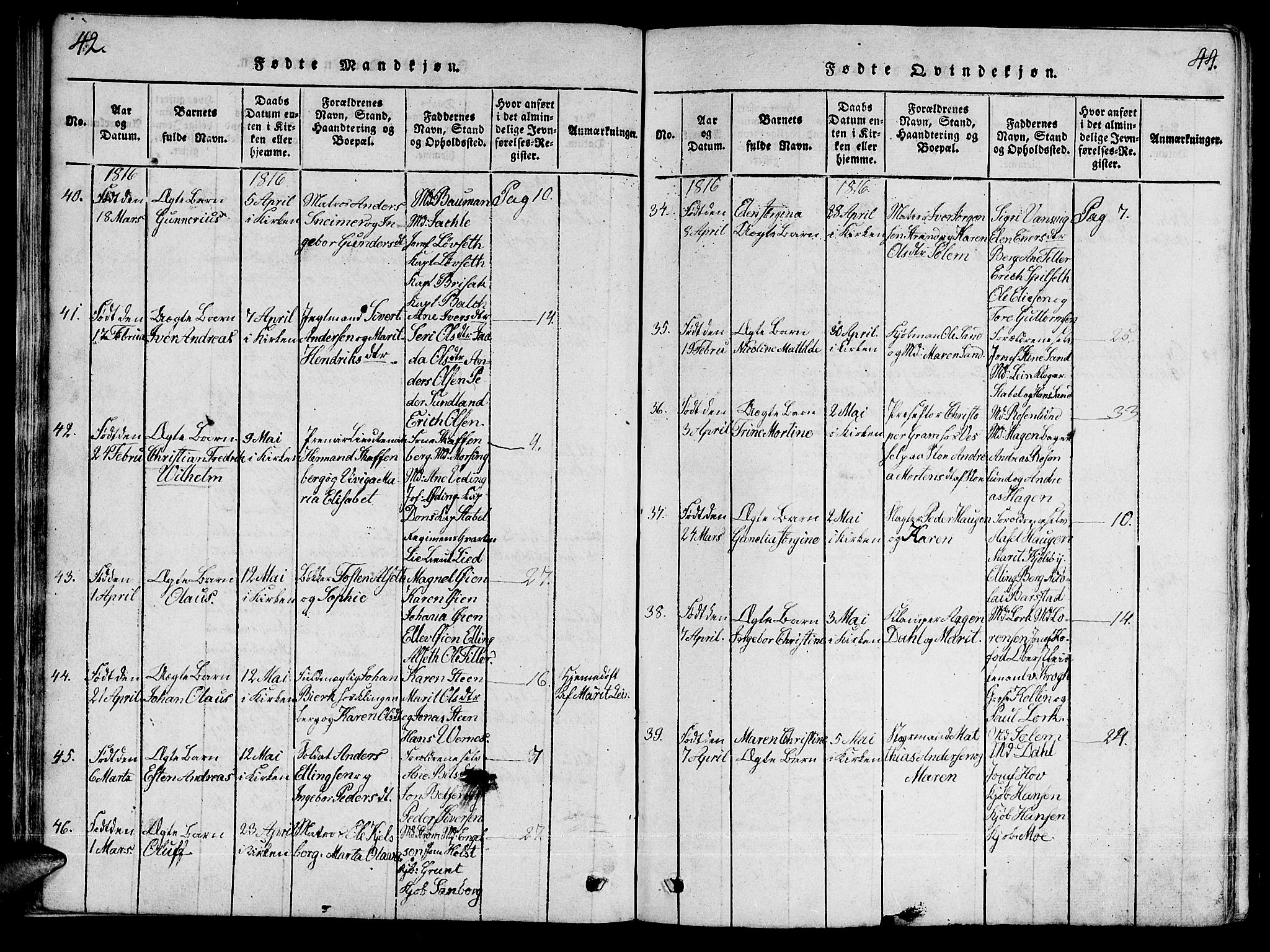 Ministerialprotokoller, klokkerbøker og fødselsregistre - Sør-Trøndelag, SAT/A-1456/601/L0043: Parish register (official) no. 601A11, 1815-1821, p. 42-44