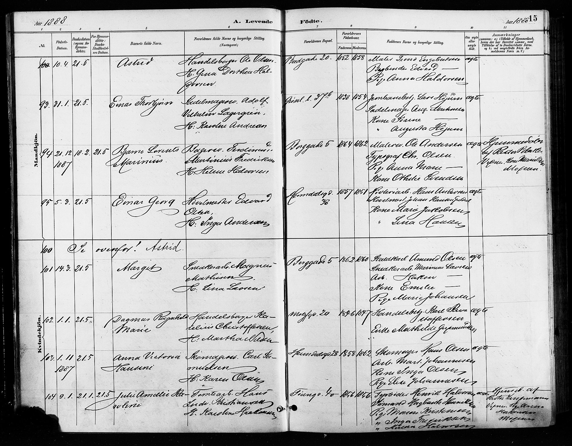 Grønland prestekontor Kirkebøker, SAO/A-10848/F/Fa/L0009: Parish register (official) no. 9, 1888-1893, p. 15