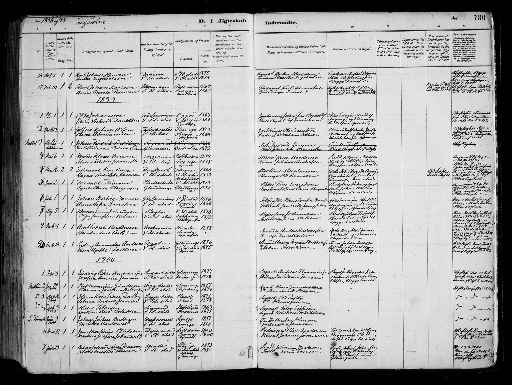 Fredrikstad domkirkes prestekontor Kirkebøker, SAO/A-10906/F/Fa/L0004: Parish register (official) no. 4, 1878-1907, p. 730