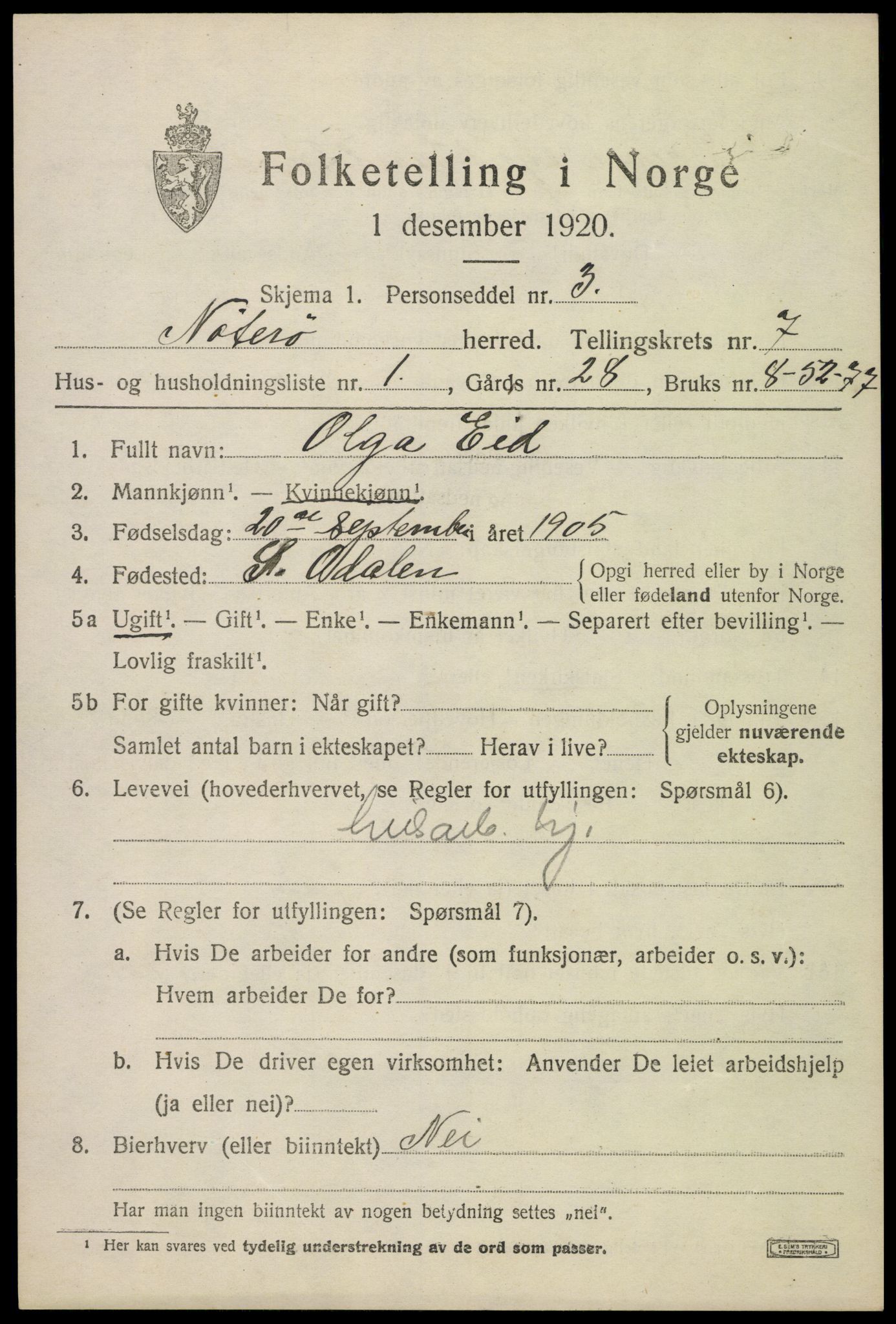 SAKO, 1920 census for Nøtterøy, 1920, p. 9473