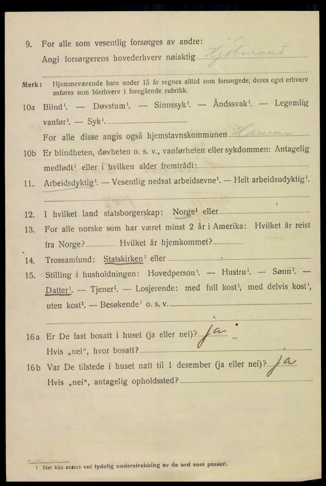 SAH, 1920 census for Hamar, 1920, p. 9250