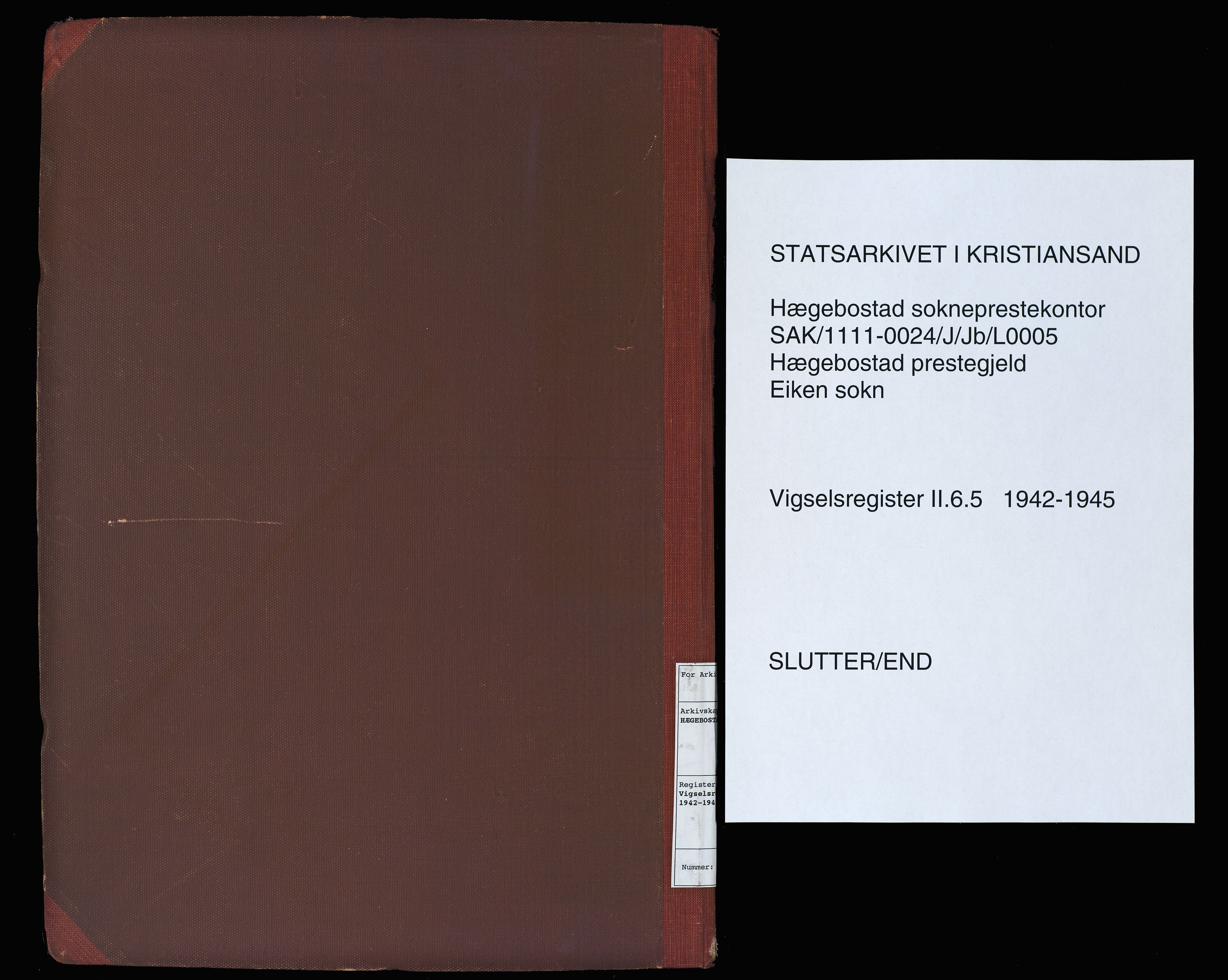 Hægebostad sokneprestkontor, SAK/1111-0024/J/Jb/L0005: Marriage register no. II.6.5, 1942-1945