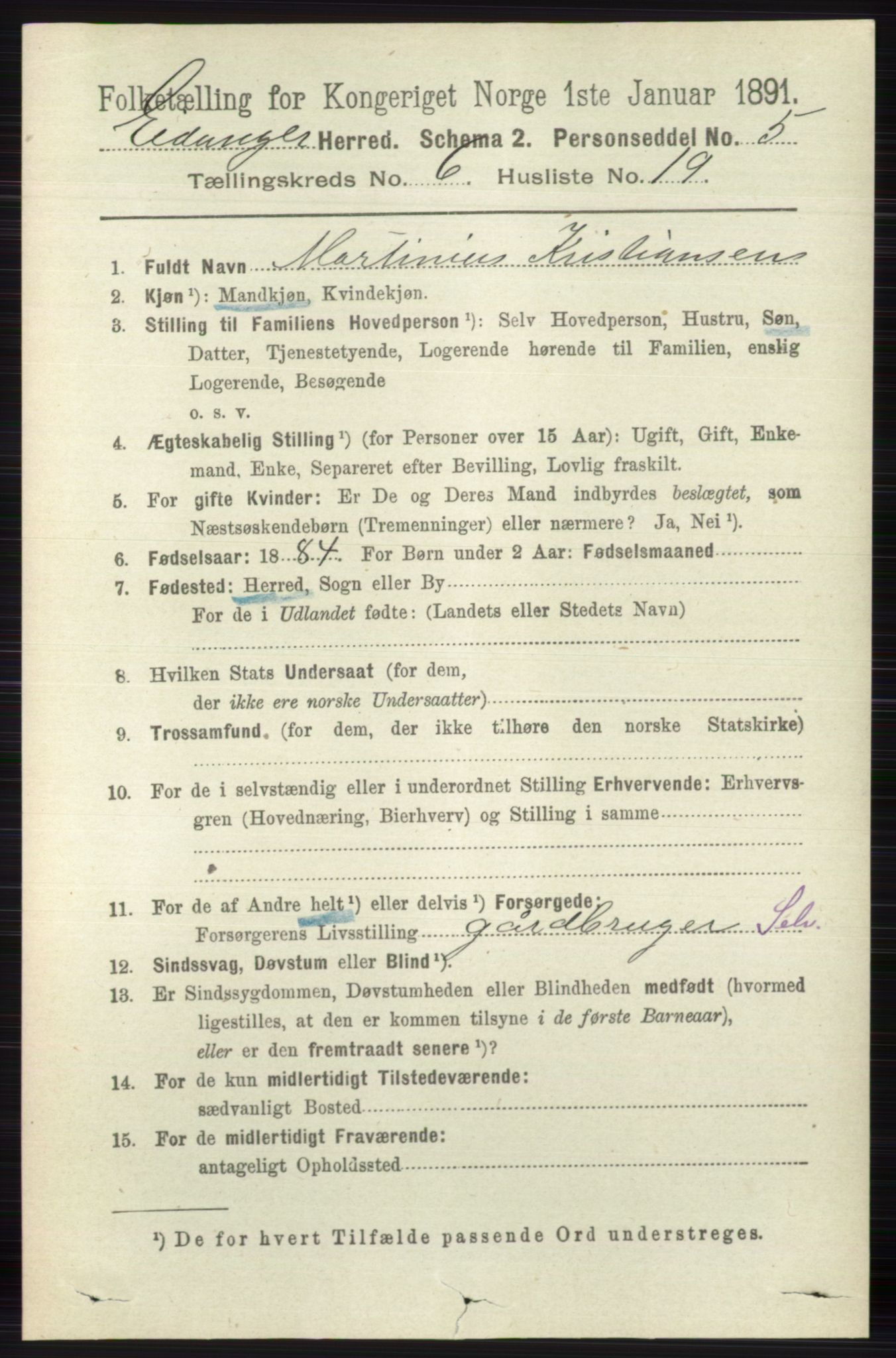 RA, 1891 census for 0813 Eidanger, 1891, p. 2705