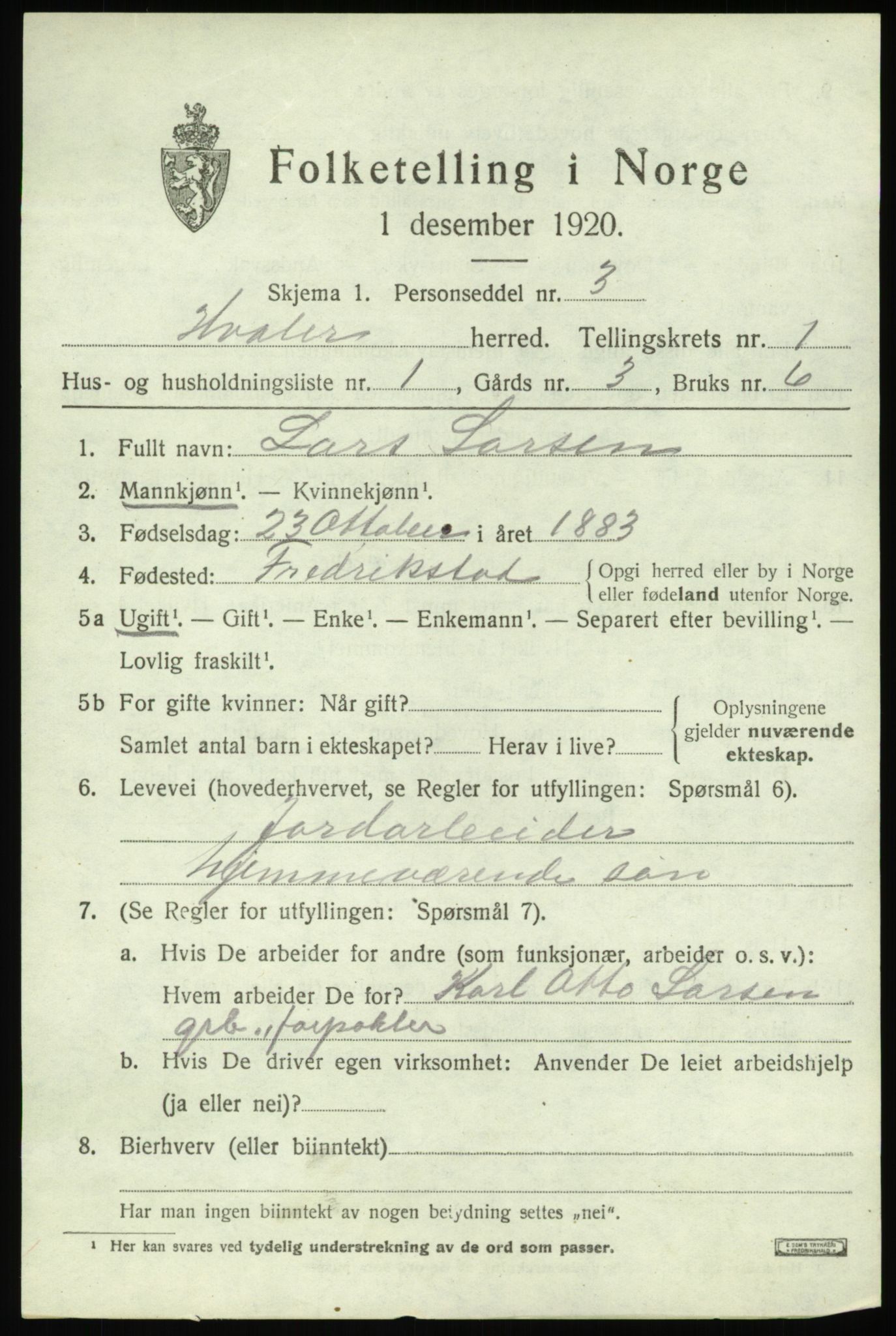 SAO, 1920 census for Hvaler, 1920, p. 1758