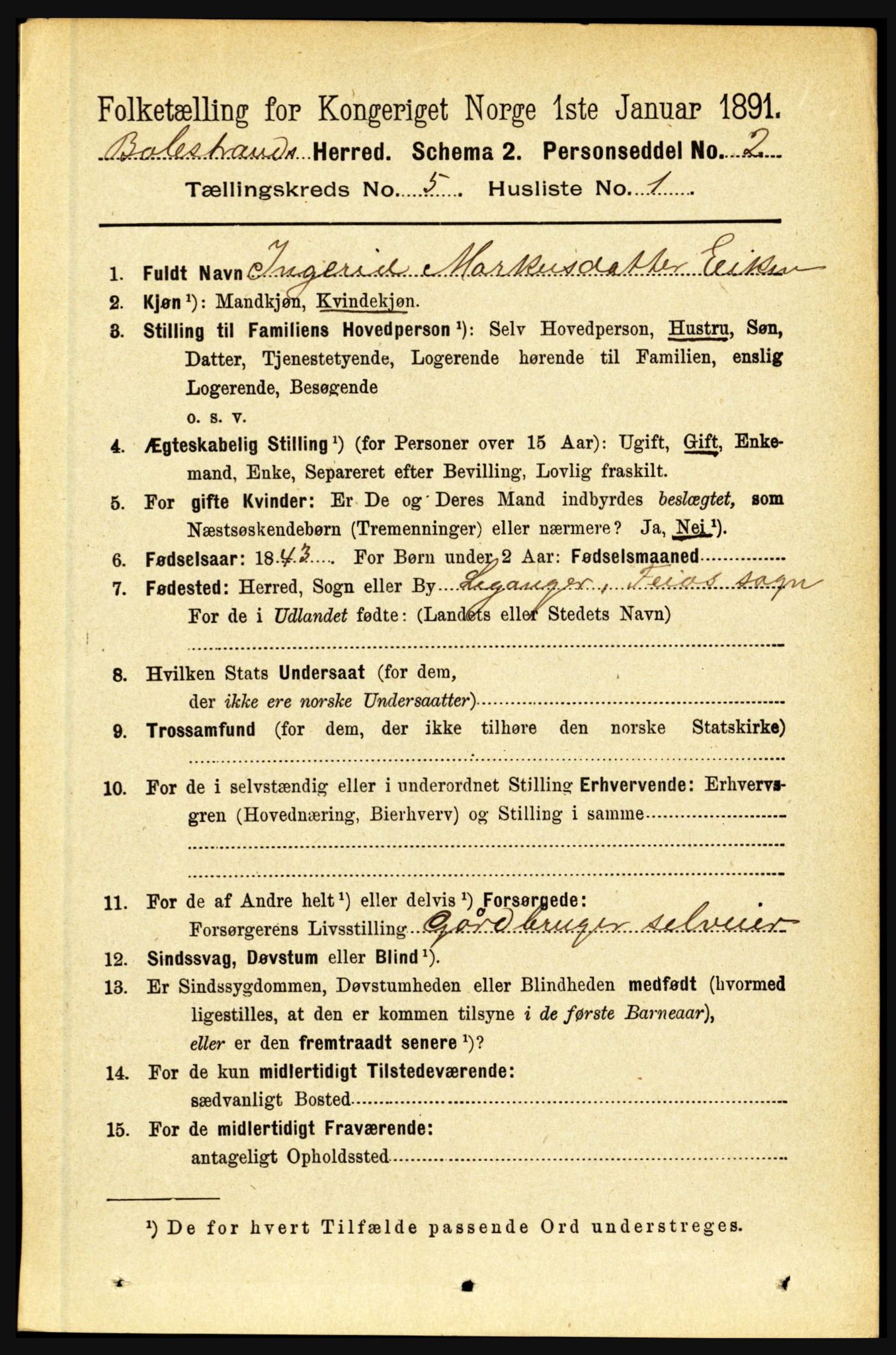 RA, 1891 census for 1418 Balestrand, 1891, p. 1112