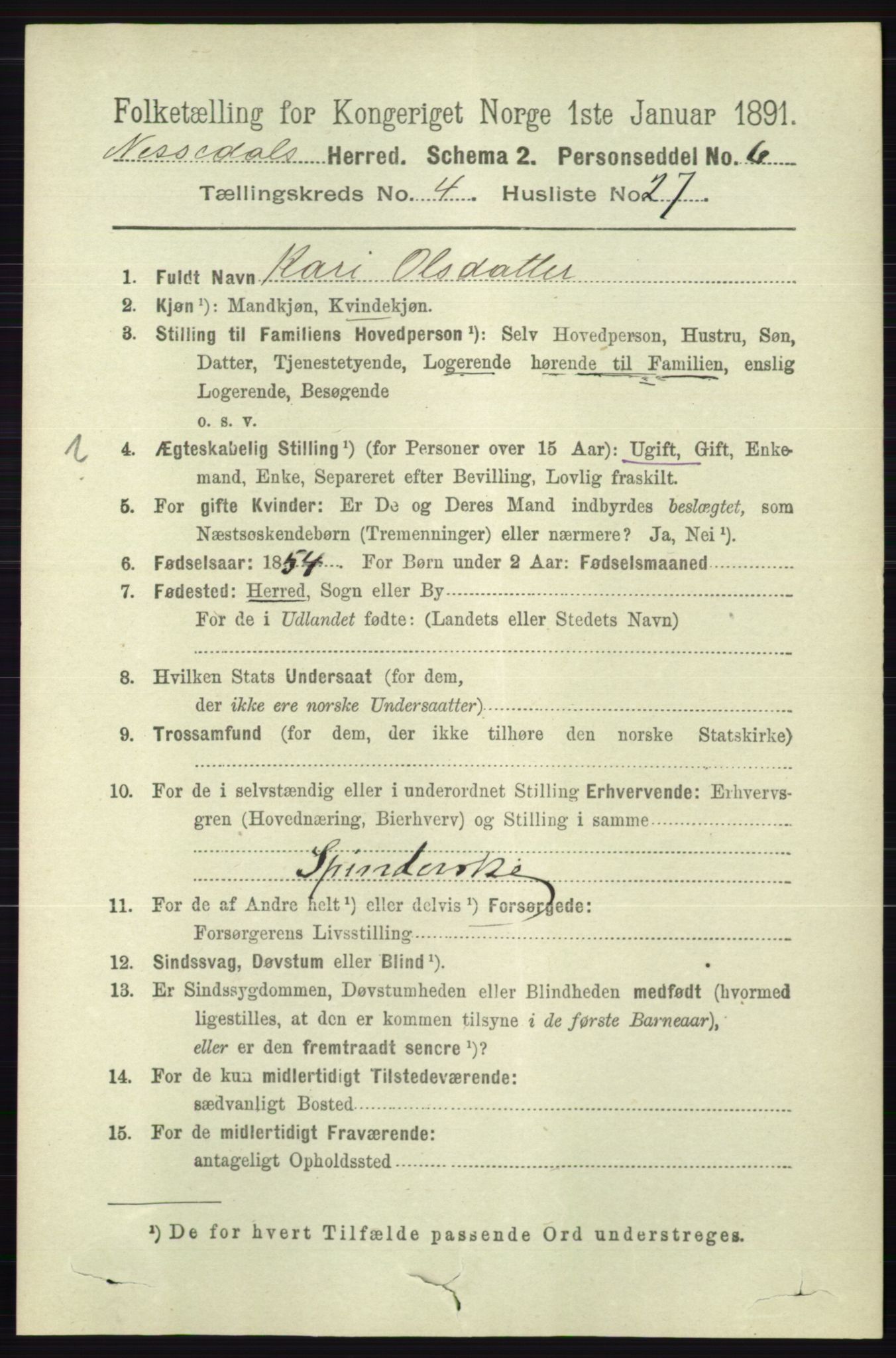 RA, 1891 census for 0830 Nissedal, 1891, p. 1051