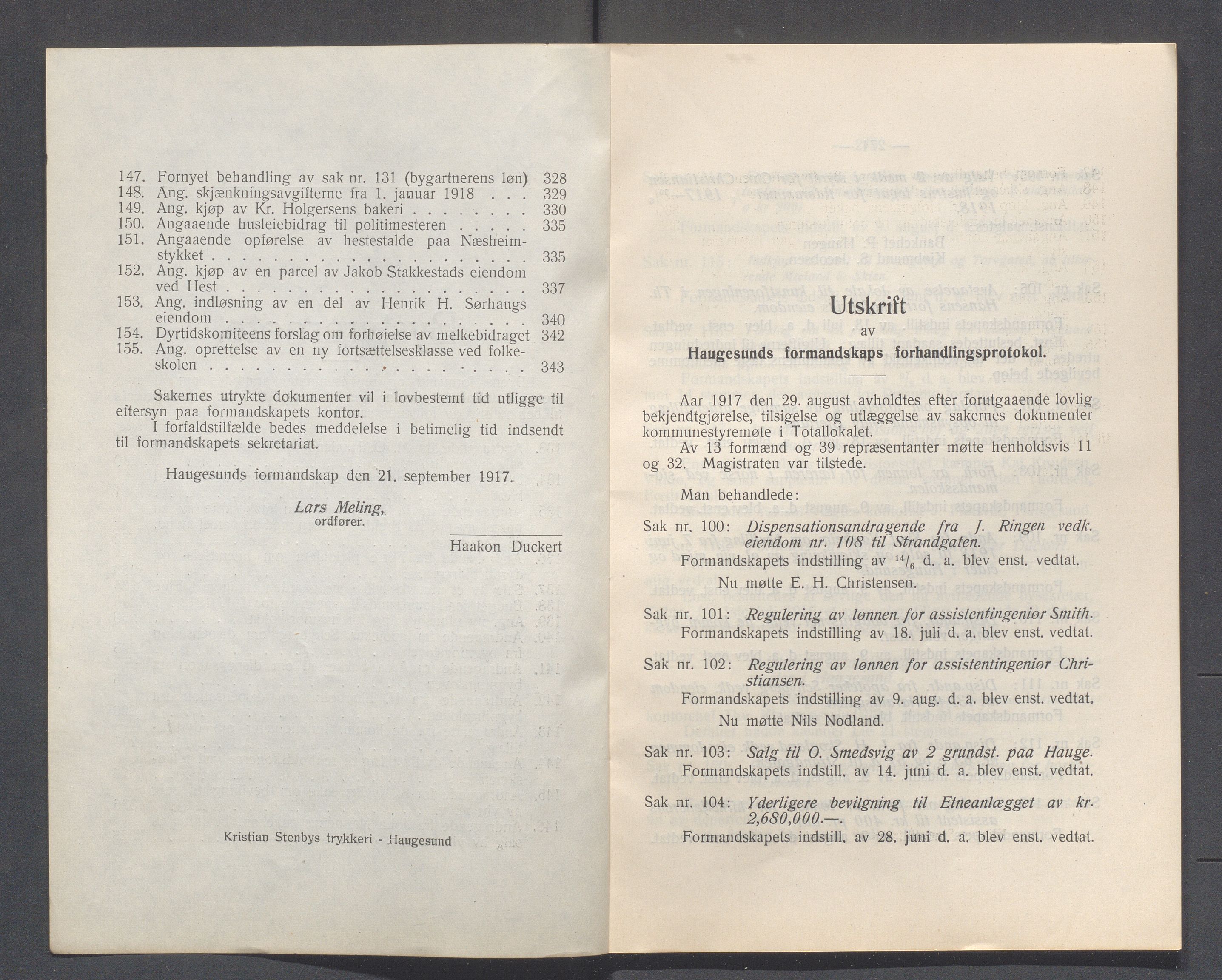 Haugesund kommune - Formannskapet og Bystyret, IKAR/A-740/A/Abb/L0002: Bystyreforhandlinger, 1908-1917, p. 1151