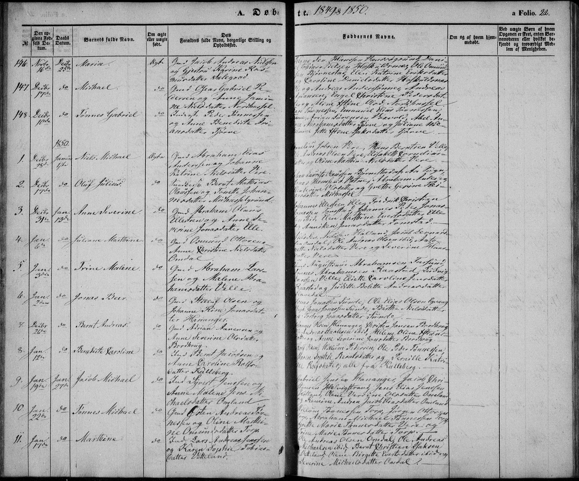 Lista sokneprestkontor, AV/SAK-1111-0027/F/Fb/L0002: Parish register (copy) no. B 2, 1847-1862, p. 22