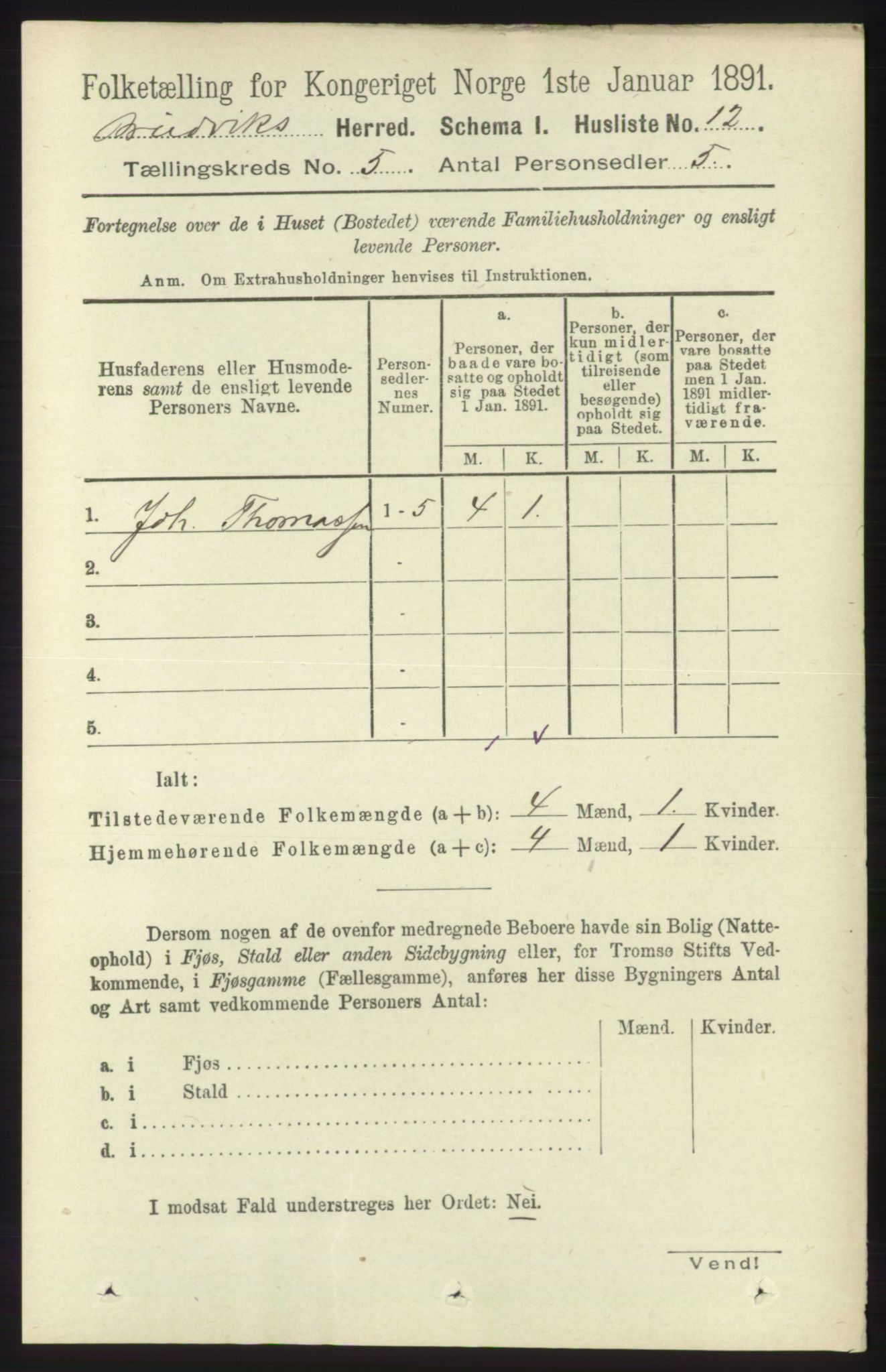 RA, 1891 census for 1251 Bruvik, 1891, p. 1231