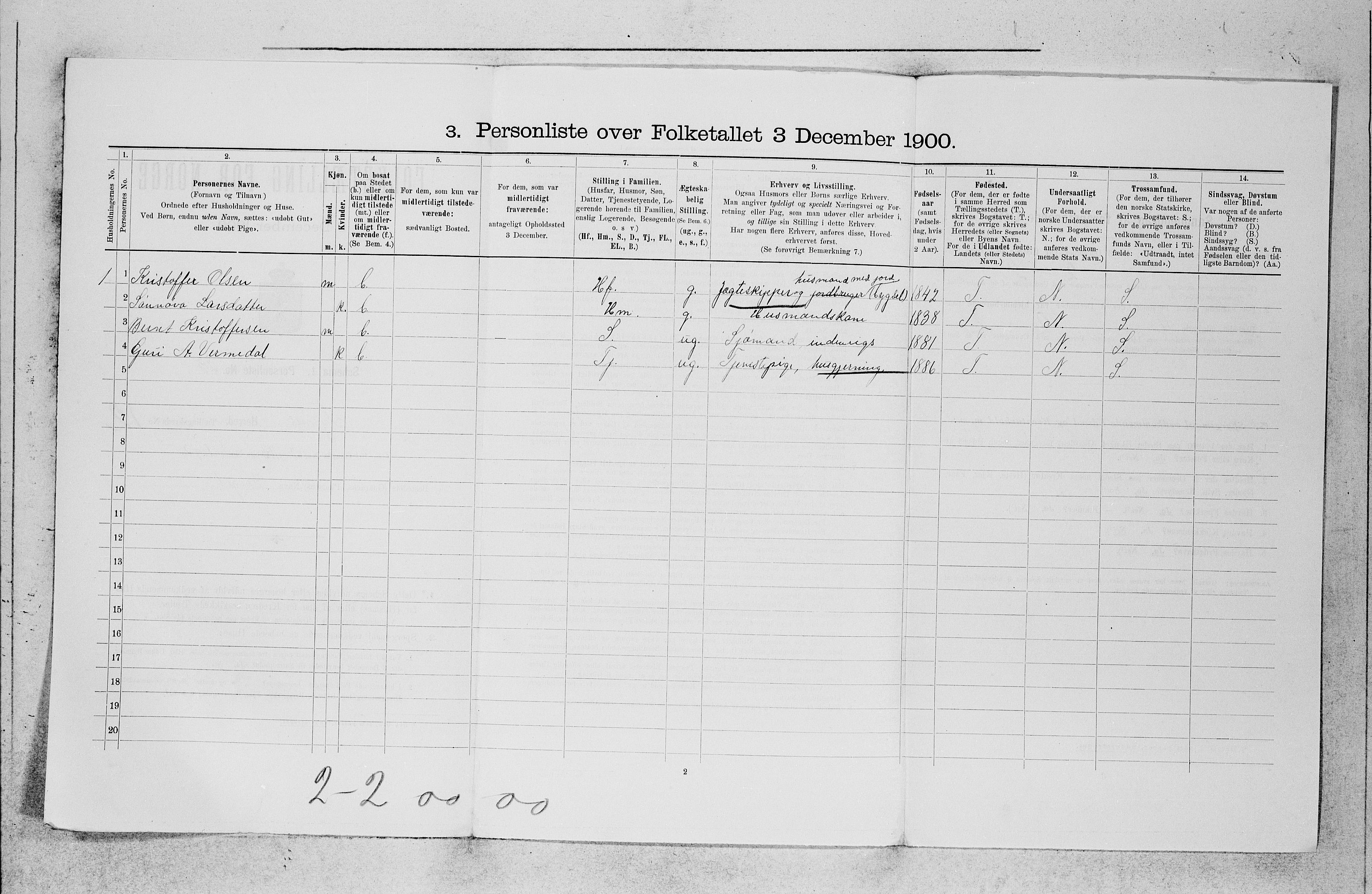 SAB, 1900 census for Tysnes, 1900, p. 1377