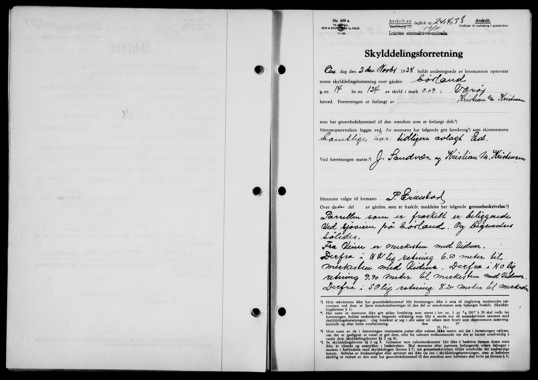 Lofoten sorenskriveri, SAT/A-0017/1/2/2C/L0004a: Mortgage book no. 4a, 1938-1938, Diary no: : 2414/1938