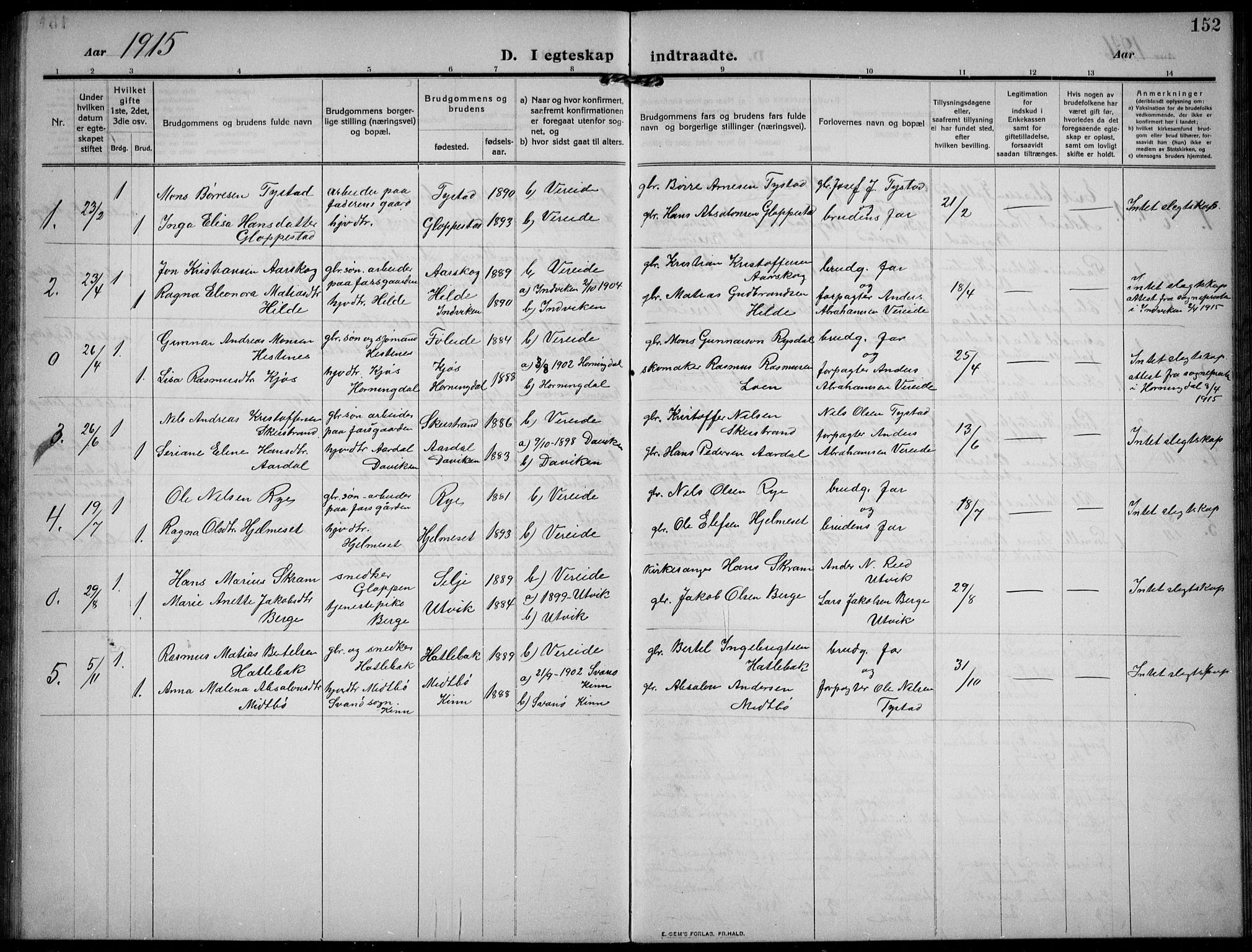 Gloppen sokneprestembete, AV/SAB-A-80101/H/Hab/Habb/L0003: Parish register (copy) no. B 3, 1910-1933, p. 152
