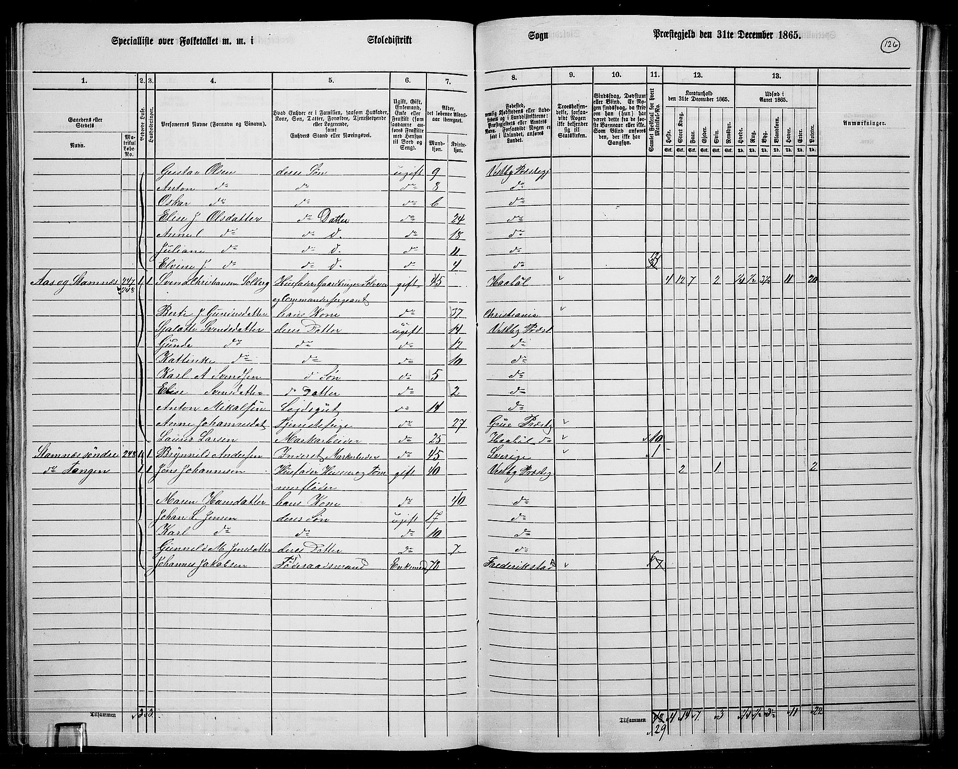 RA, 1865 census for Vestby, 1865, p. 120