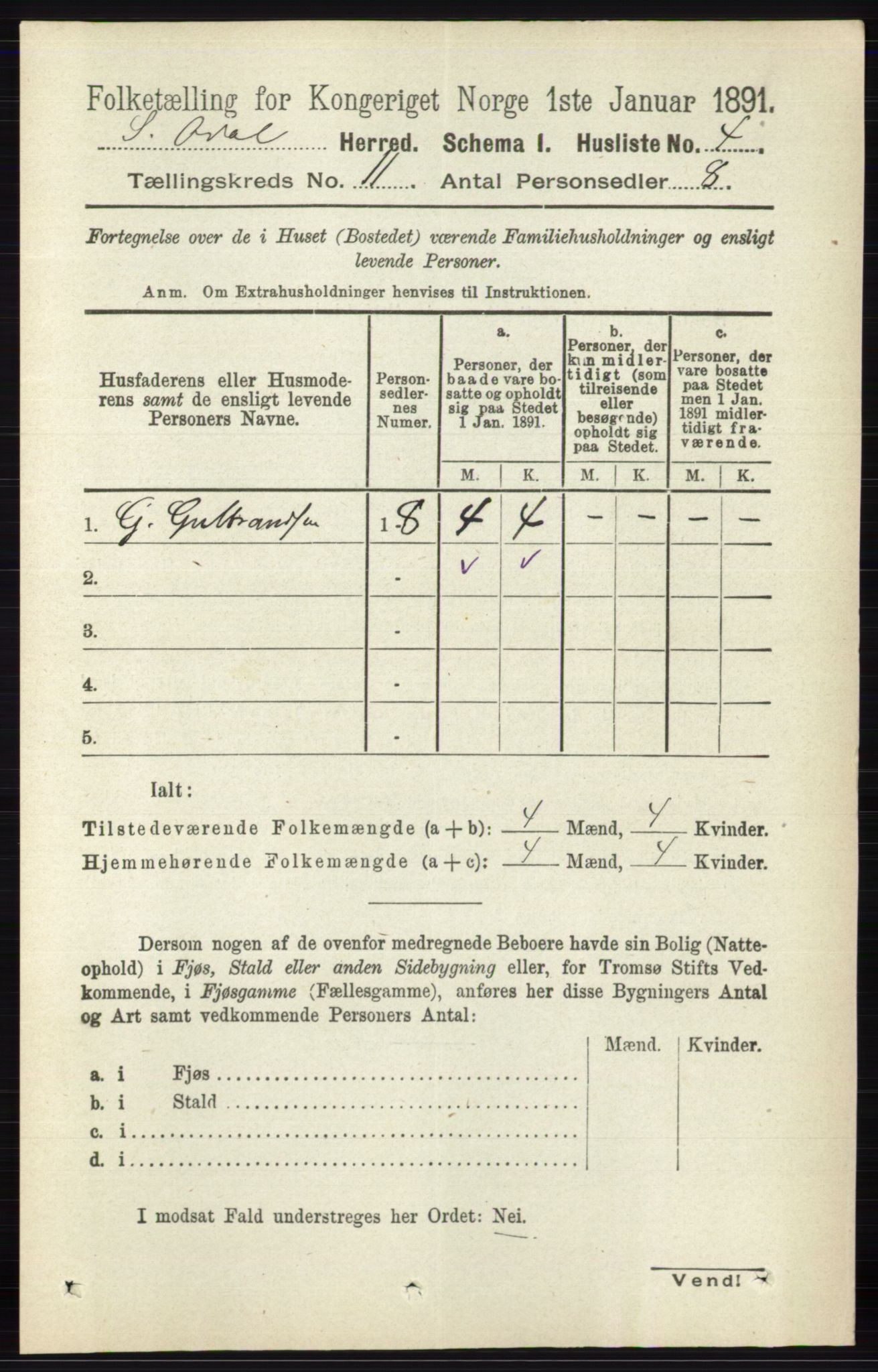 RA, 1891 census for 0419 Sør-Odal, 1891, p. 4830