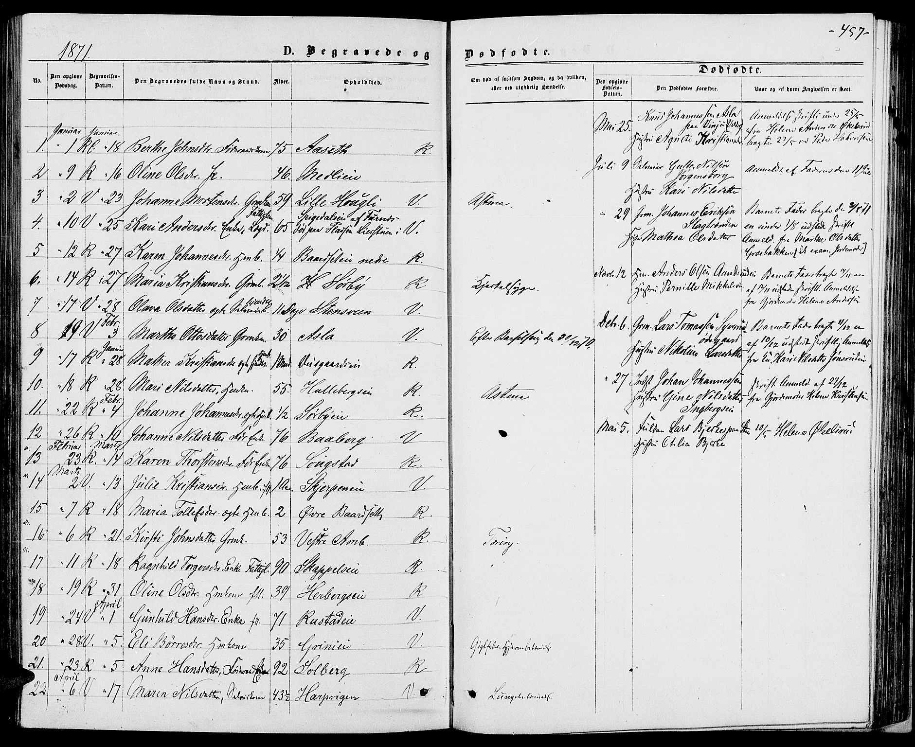 Ringsaker prestekontor, AV/SAH-PREST-014/L/La/L0008: Parish register (copy) no. 8, 1870-1878, p. 457