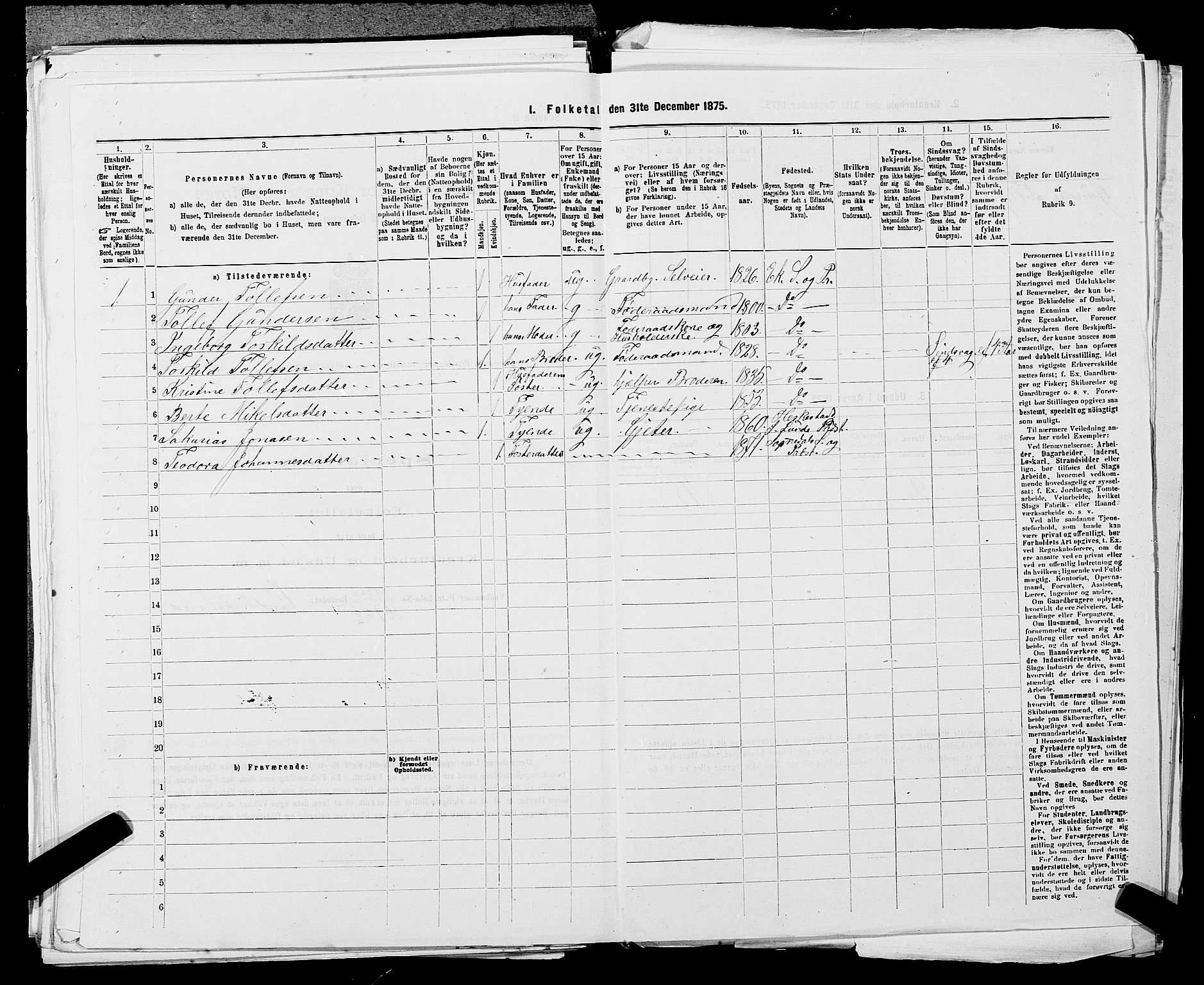 SAST, 1875 census for 1116L Eigersund/Eigersund og Ogna, 1875, p. 629