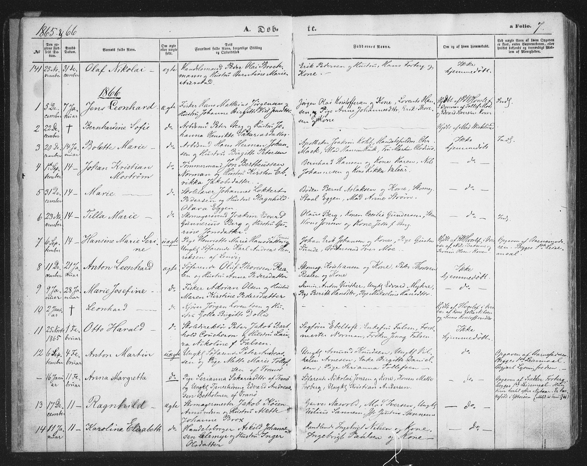 Tromsø sokneprestkontor/stiftsprosti/domprosti, SATØ/S-1343/G/Ga/L0012kirke: Parish register (official) no. 12, 1865-1871, p. 7