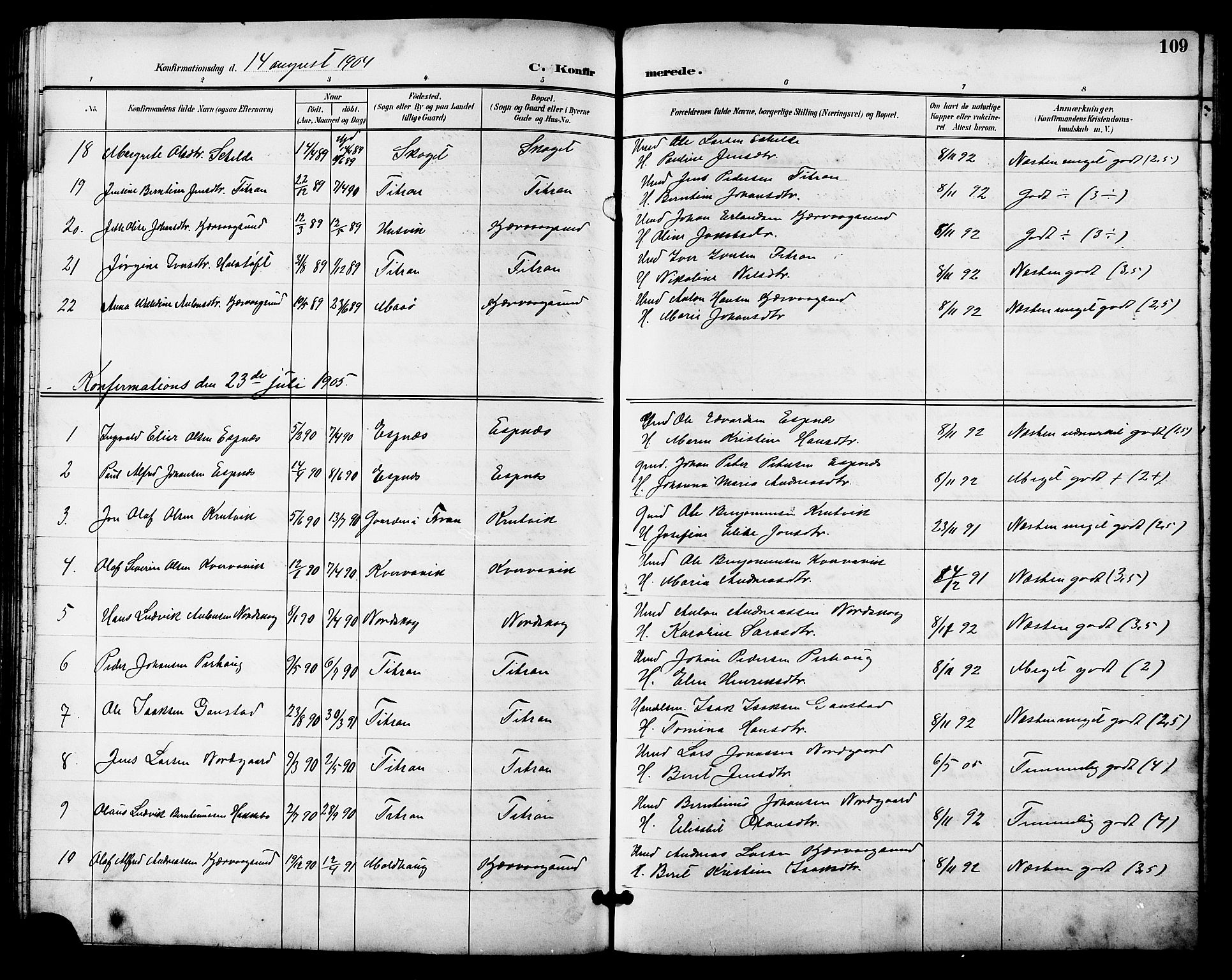Ministerialprotokoller, klokkerbøker og fødselsregistre - Sør-Trøndelag, SAT/A-1456/641/L0598: Parish register (copy) no. 641C02, 1893-1910, p. 109