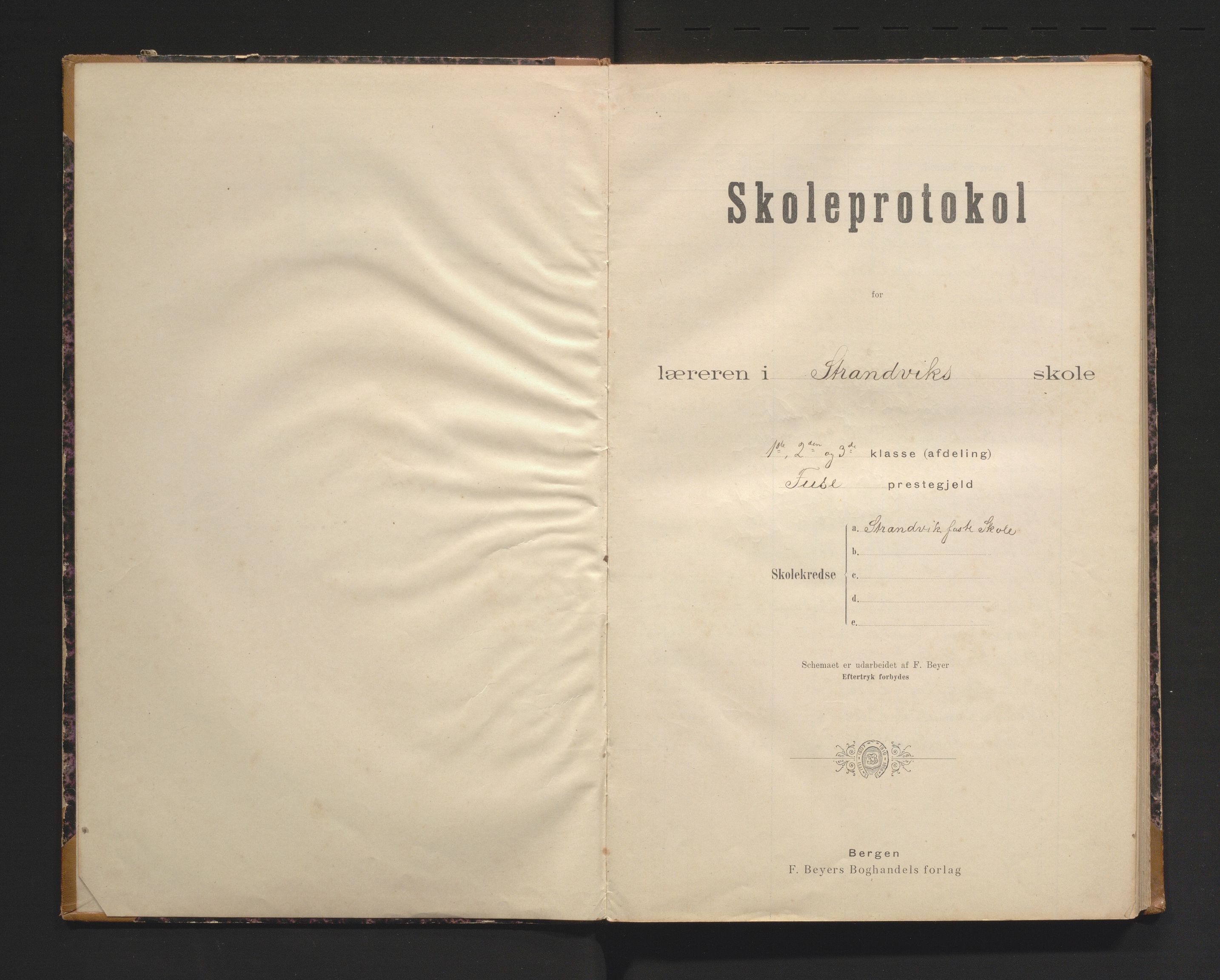 Strandvik kommune. Barneskulane, IKAH/1240-231/F/Fa/L0004: Skuleprotokoll for 1., 2. og 3. klasse i Strandvik faste skule i Fusa prestegjeld, 1900-1962