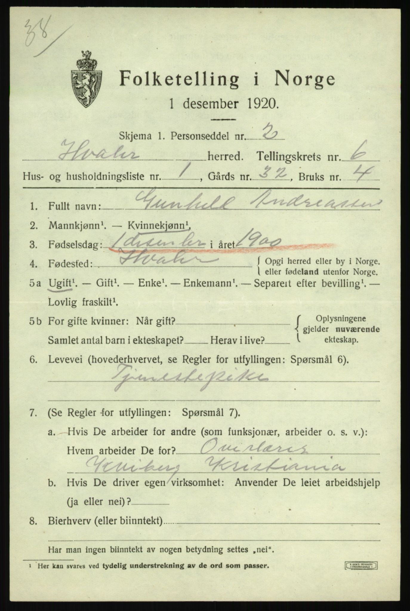 SAO, 1920 census for Hvaler, 1920, p. 5772