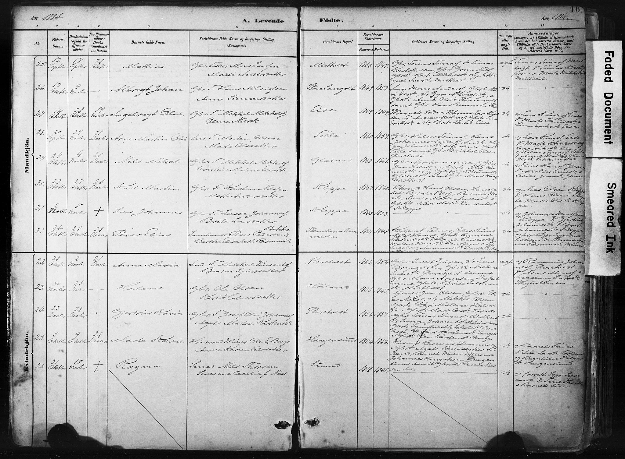 Sund sokneprestembete, AV/SAB-A-99930: Parish register (official) no. B 1, 1882-1907, p. 16