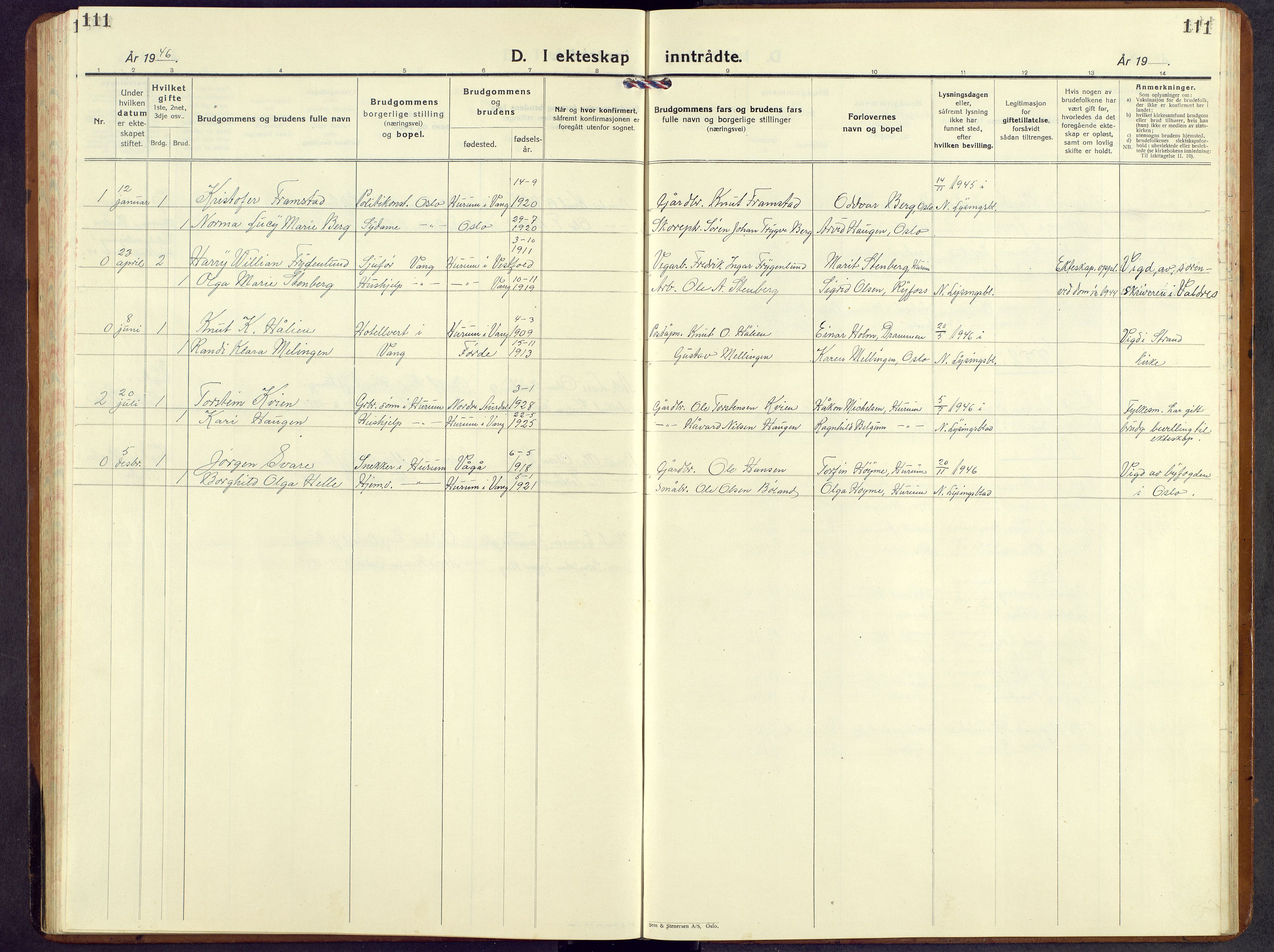 Vang prestekontor, Valdres, SAH/PREST-140/H/Hb/L0008: Parish register (copy) no. 8, 1925-1967, p. 111
