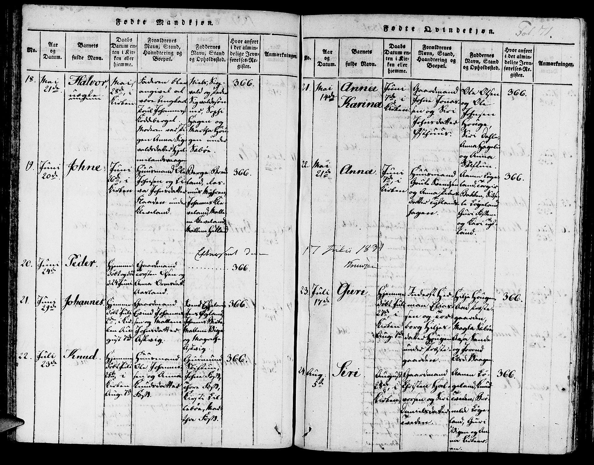 Hjelmeland sokneprestkontor, AV/SAST-A-101843/01/IV/L0003: Parish register (official) no. A 3, 1816-1834, p. 71