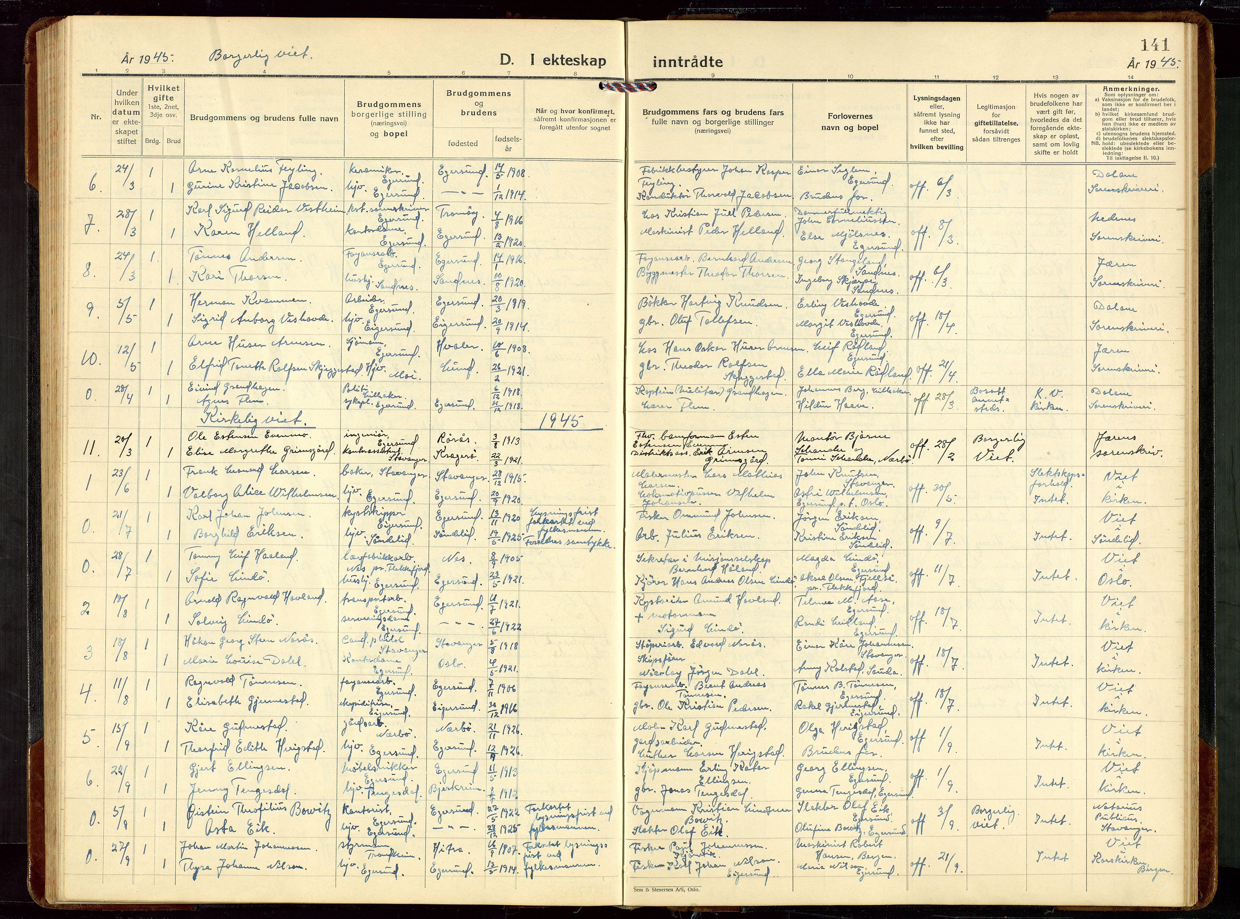 Eigersund sokneprestkontor, SAST/A-101807/S09/L0014: Parish register (copy) no. B 14, 1931-1949, p. 141
