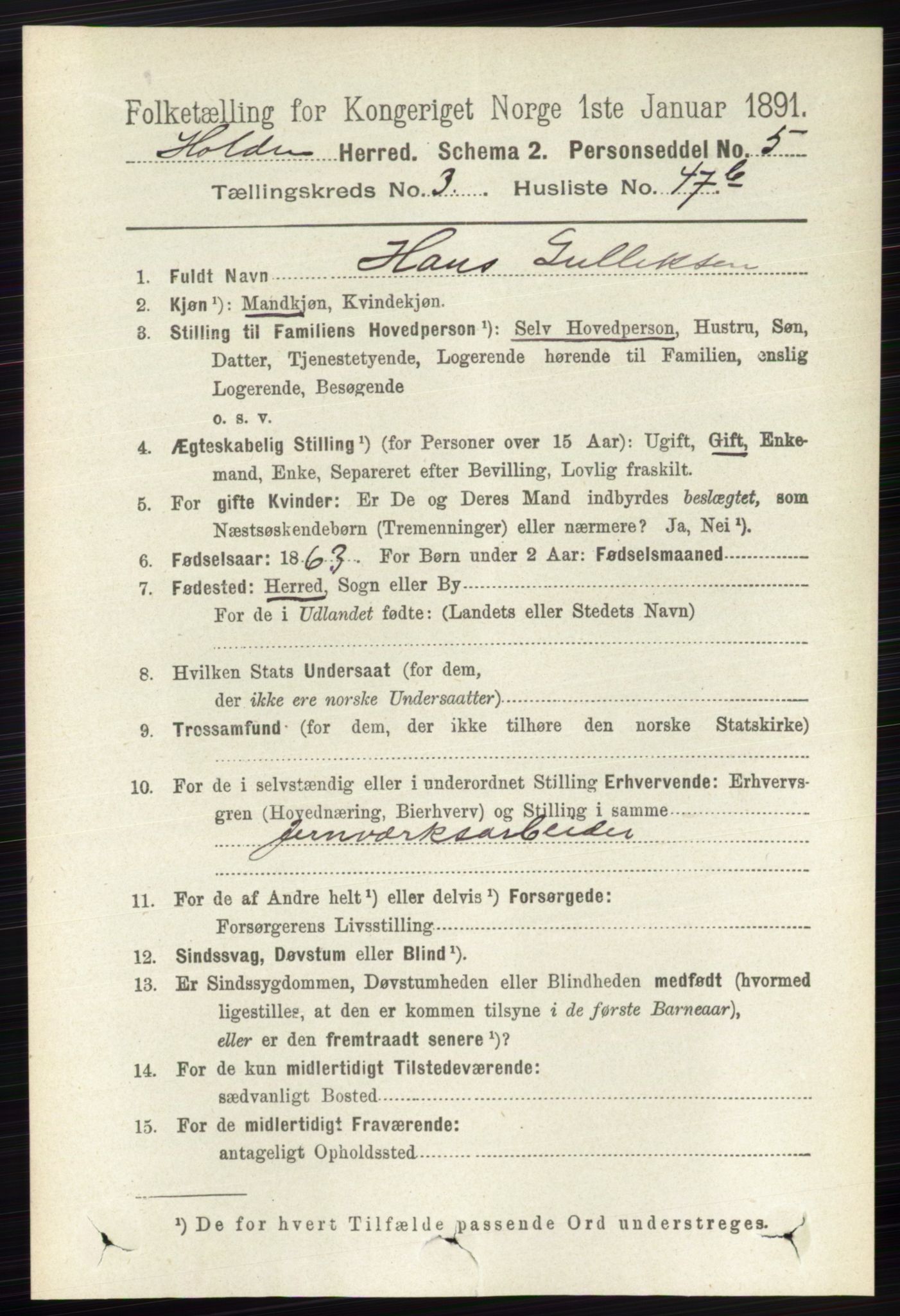 RA, 1891 census for 0819 Holla, 1891, p. 1850