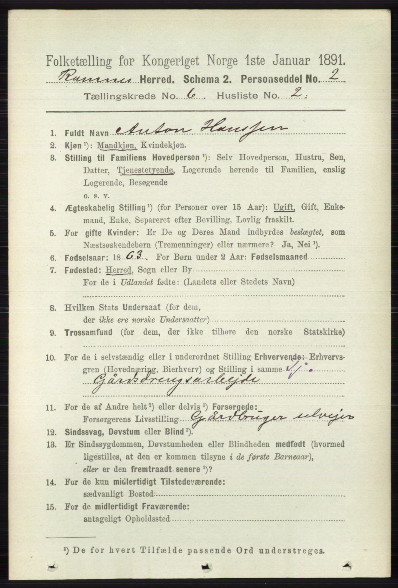 RA, 1891 census for 0718 Ramnes, 1891, p. 3329