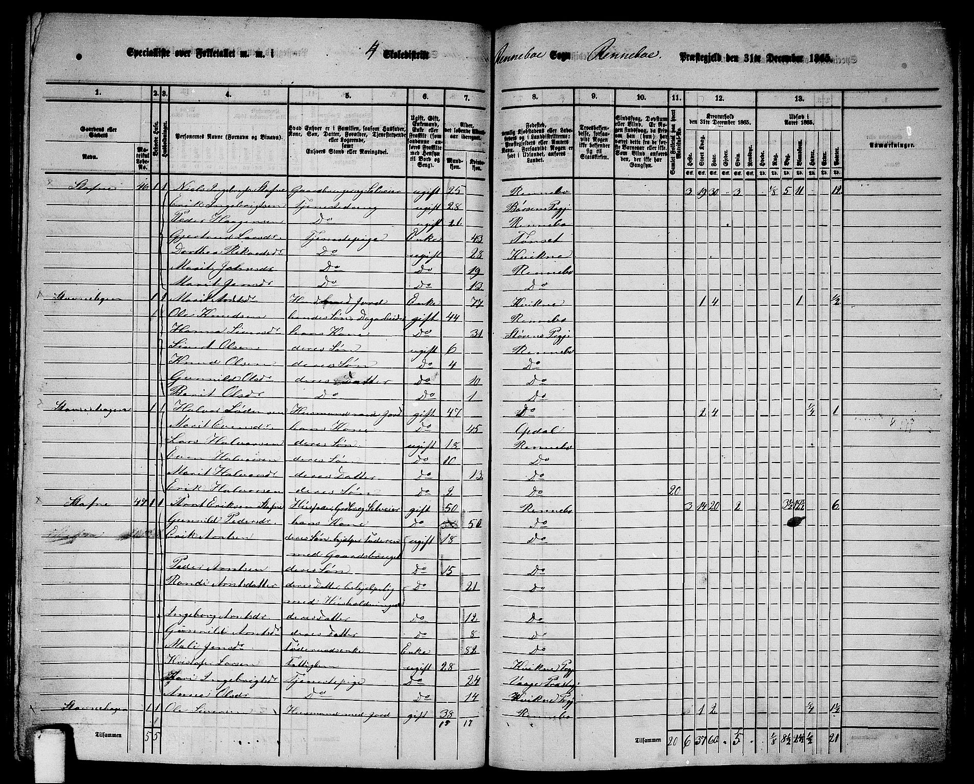 RA, 1865 census for Rennebu, 1865, p. 63