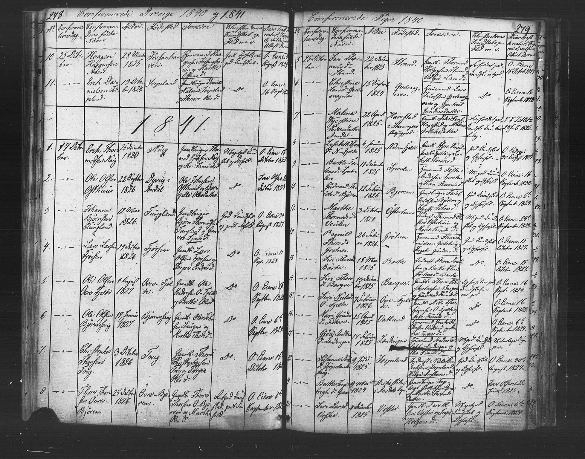Strand sokneprestkontor, SAST/A-101828/H/Ha/Haa/L0006: Parish register (official) no. A 6, 1834-1854, p. 278-279