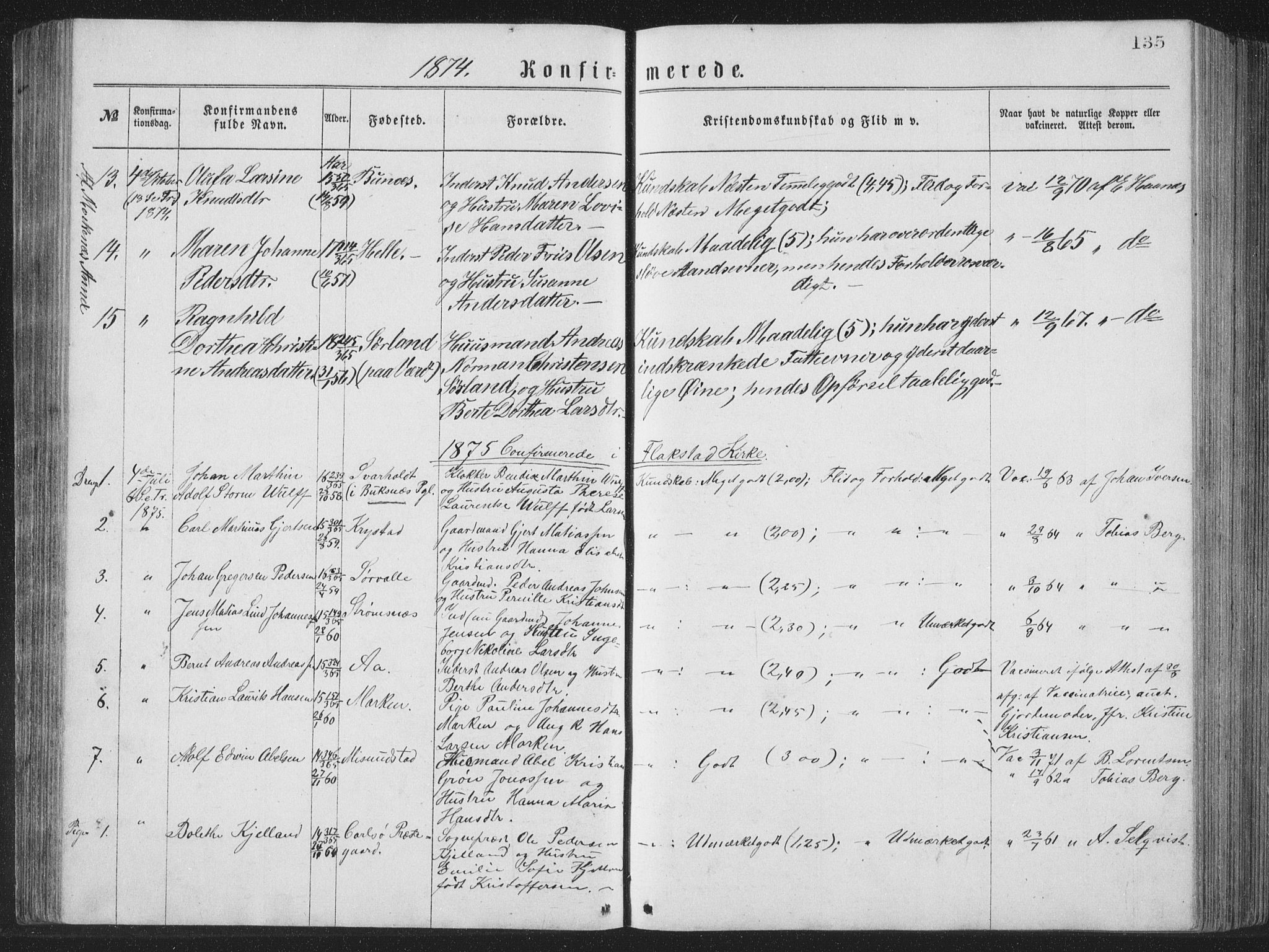 Ministerialprotokoller, klokkerbøker og fødselsregistre - Nordland, SAT/A-1459/885/L1213: Parish register (copy) no. 885C02, 1874-1892, p. 135