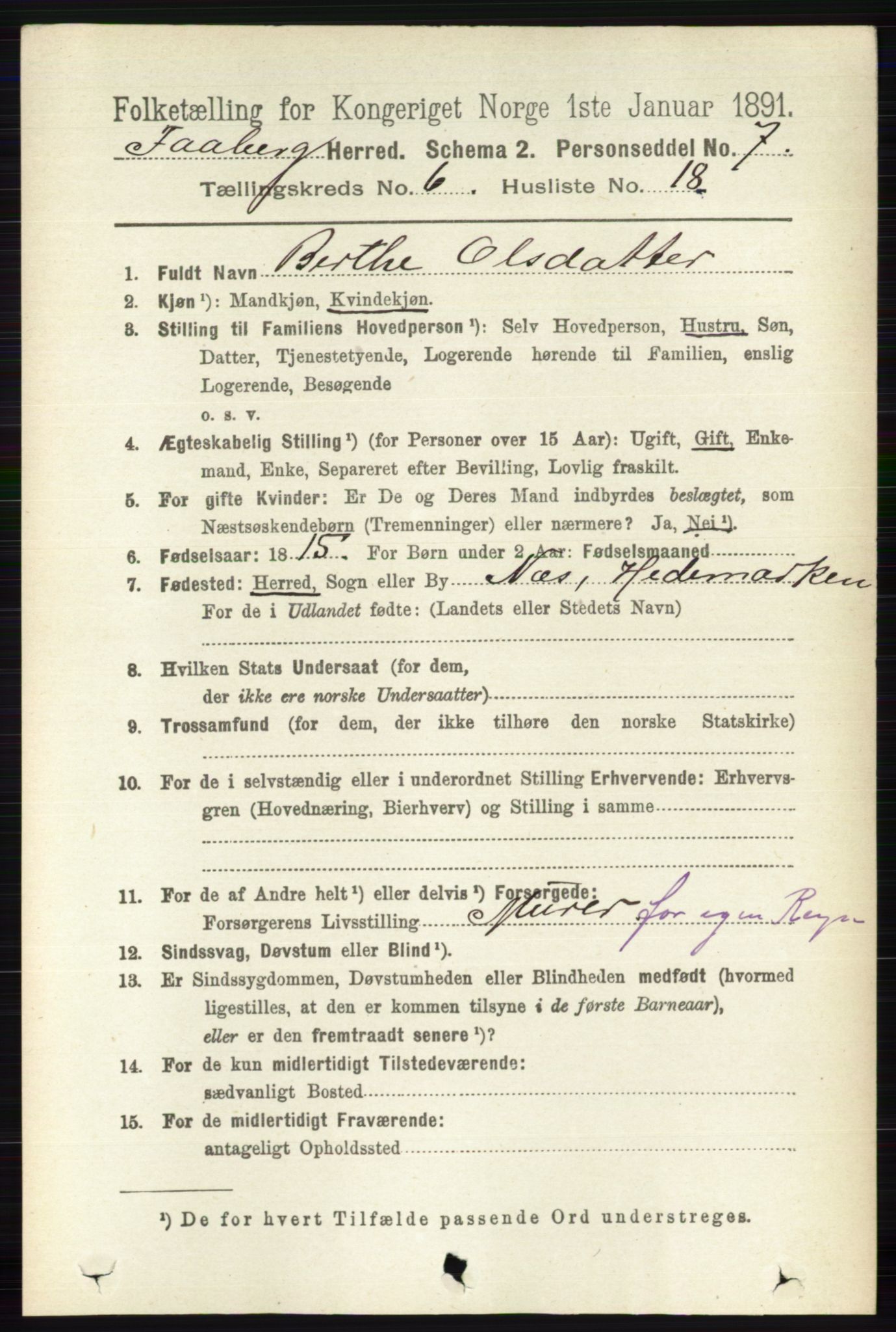 RA, 1891 census for 0524 Fåberg, 1891, p. 2401