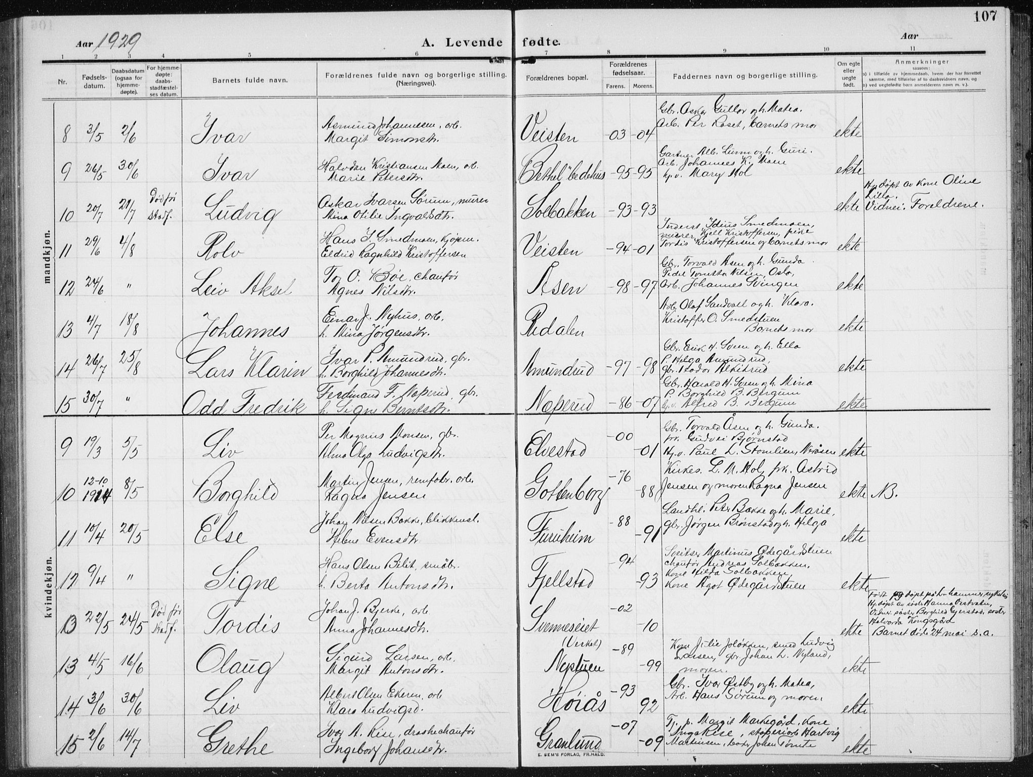 Biri prestekontor, AV/SAH-PREST-096/H/Ha/Hab/L0006: Parish register (copy) no. 6, 1909-1938, p. 107