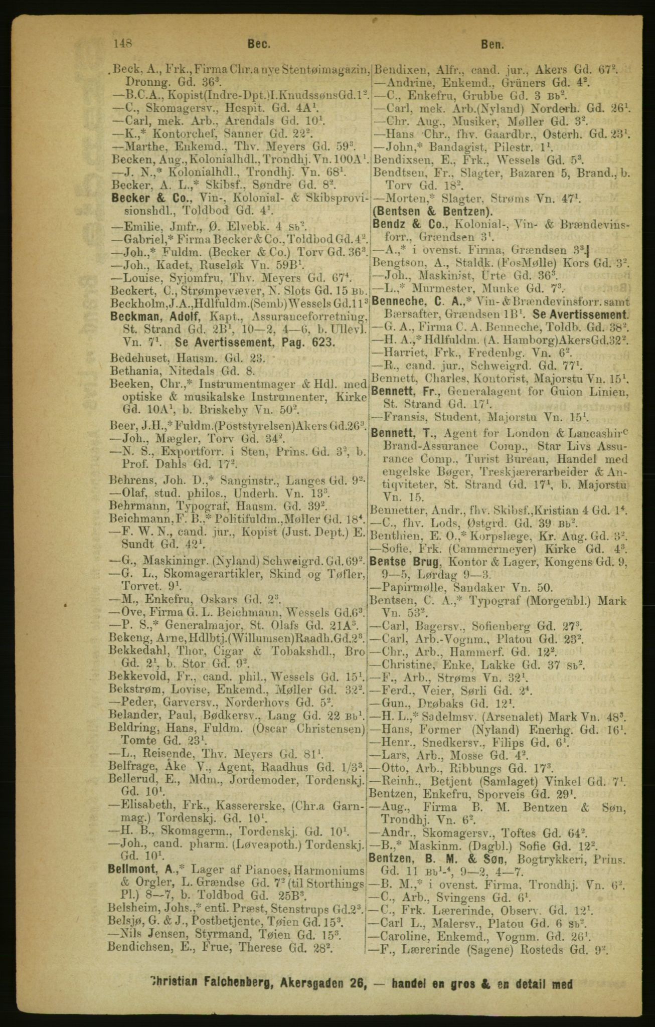 Kristiania/Oslo adressebok, PUBL/-, 1888, p. 148