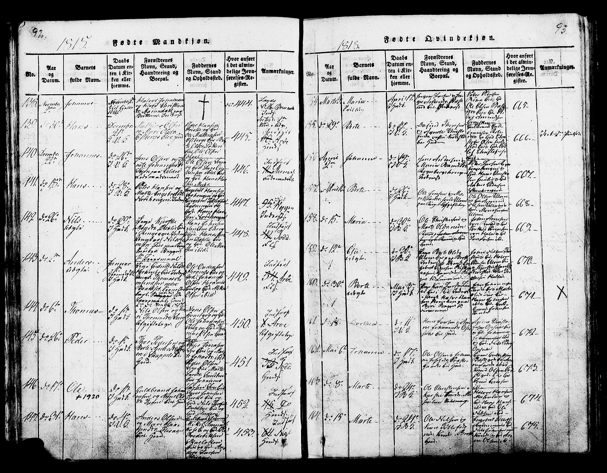 Ringsaker prestekontor, AV/SAH-PREST-014/K/Ka/L0005: Parish register (official) no. 5, 1814-1826, p. 92-93