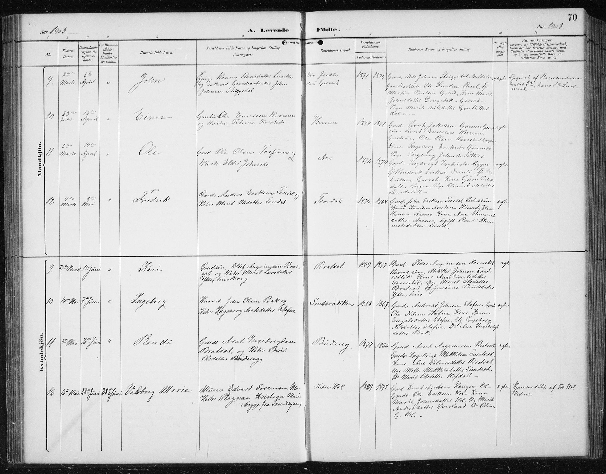Ministerialprotokoller, klokkerbøker og fødselsregistre - Sør-Trøndelag, SAT/A-1456/674/L0876: Parish register (copy) no. 674C03, 1892-1912, p. 70
