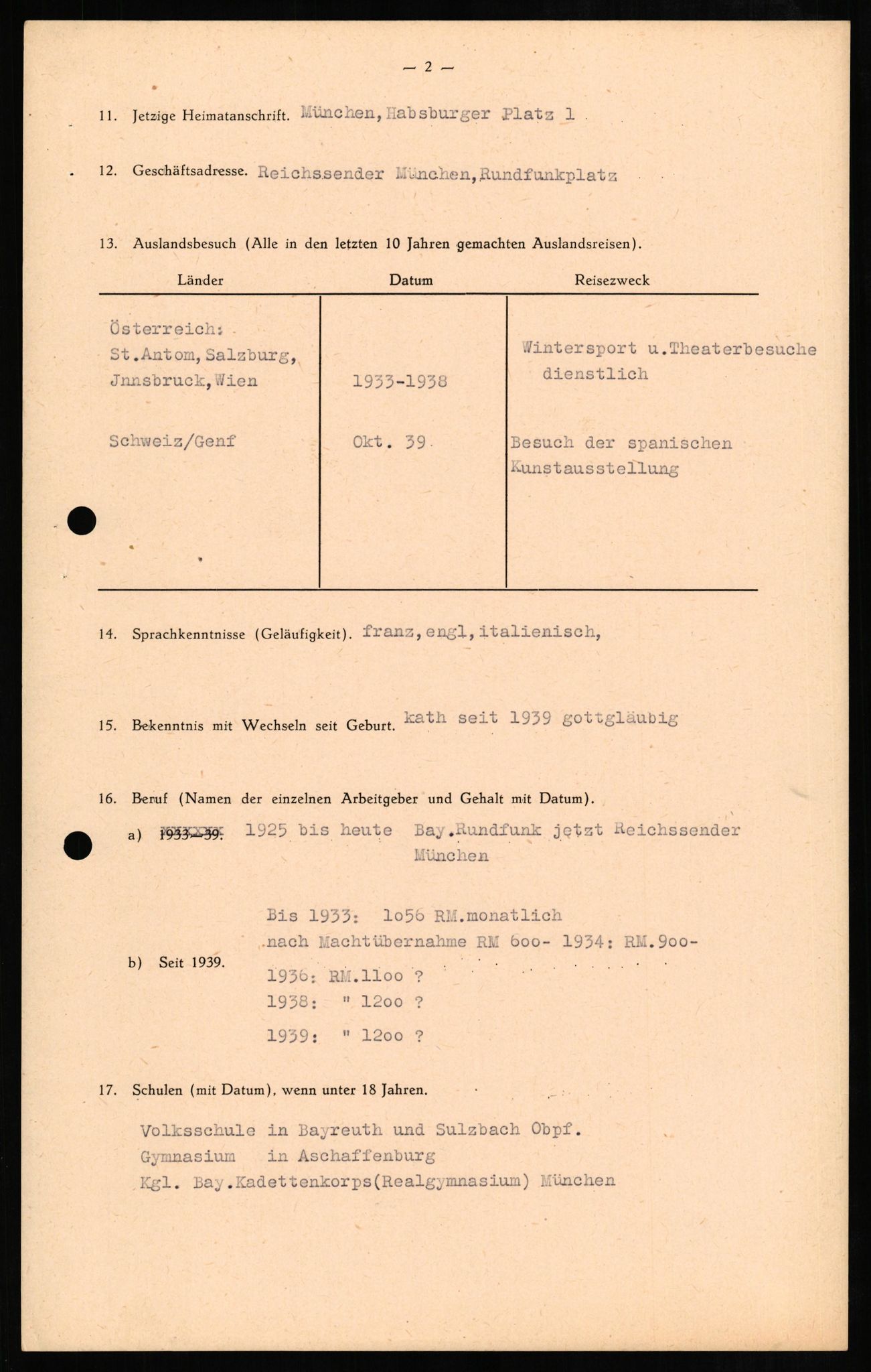 Forsvaret, Forsvarets overkommando II, RA/RAFA-3915/D/Db/L0011: CI Questionaires. Tyske okkupasjonsstyrker i Norge. Tyskere., 1945-1946, p. 105