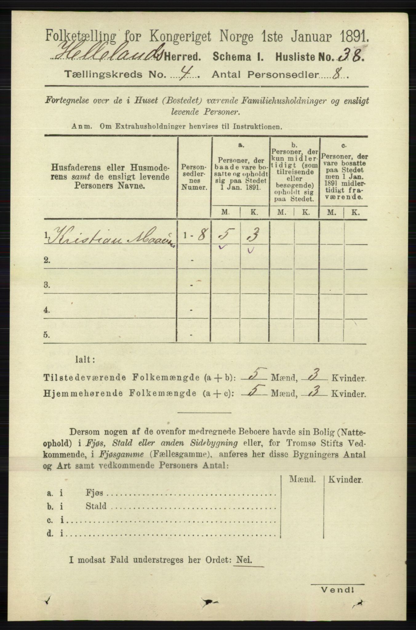 RA, 1891 census for 1115 Helleland, 1891, p. 1149