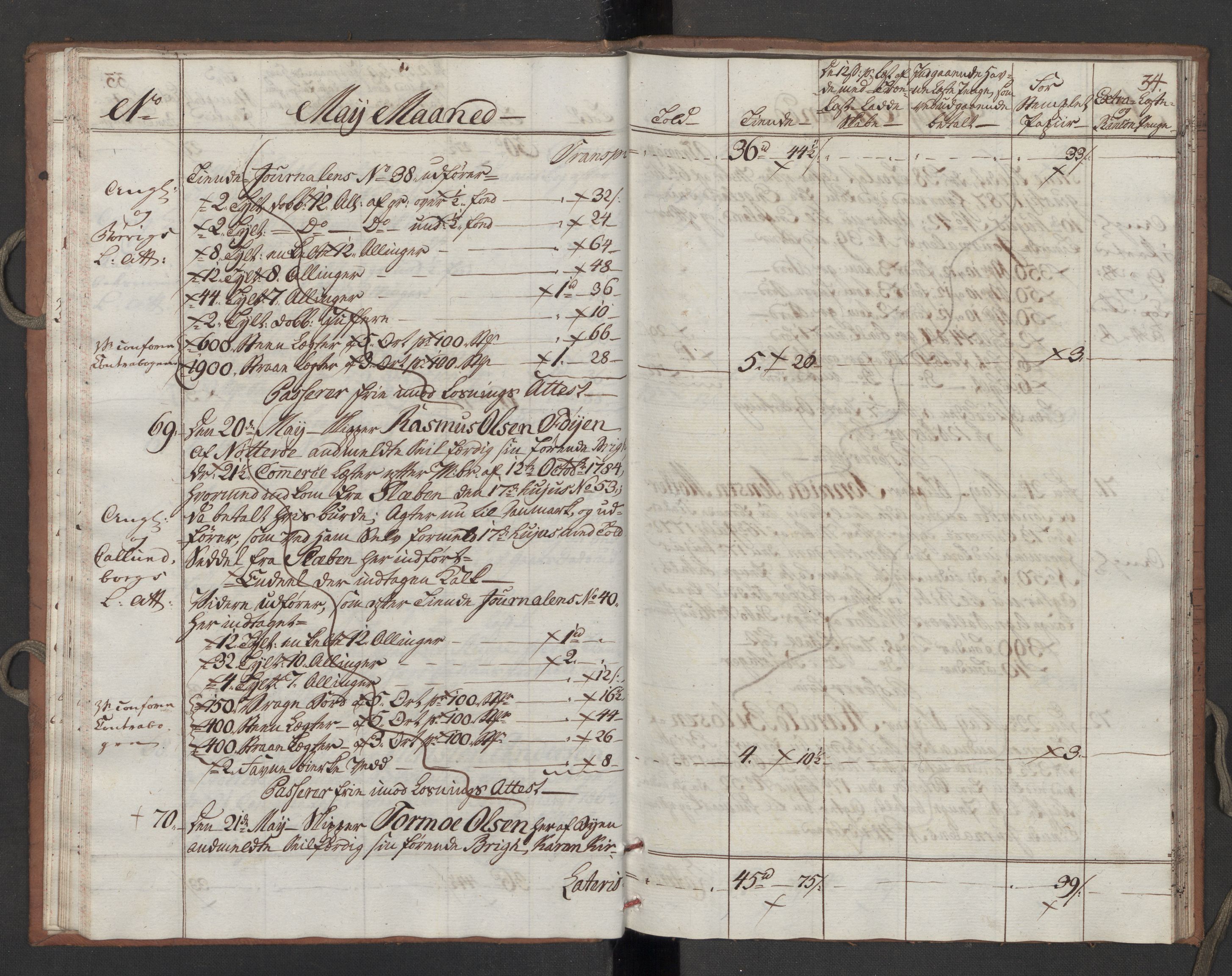 Generaltollkammeret, tollregnskaper, AV/RA-EA-5490/R10/L0052/0002: Tollregnskaper Tønsberg / Utgående tollbok, 1790, p. 33b-34a