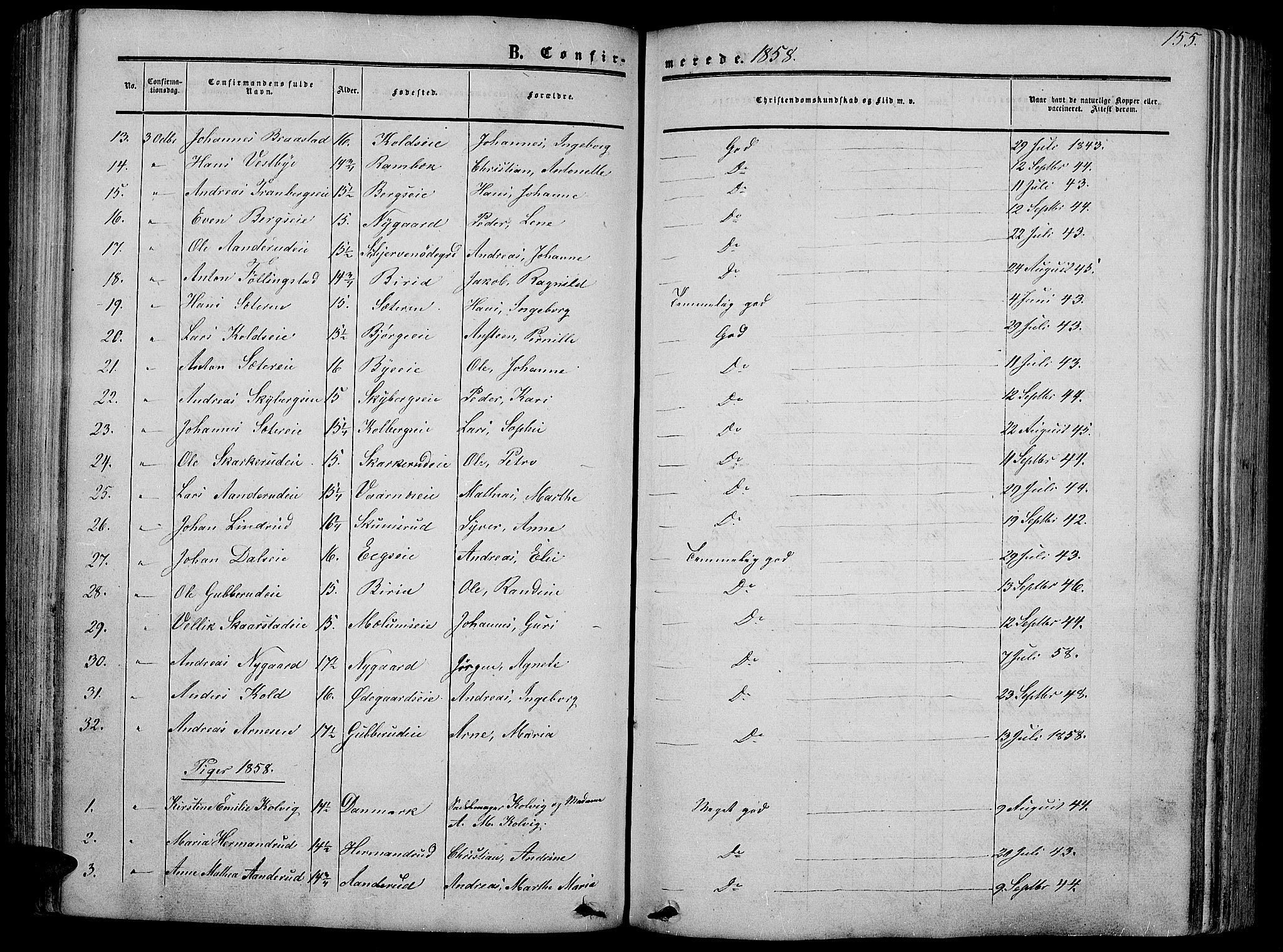 Vardal prestekontor, SAH/PREST-100/H/Ha/Hab/L0005: Parish register (copy) no. 5, 1854-1868, p. 155